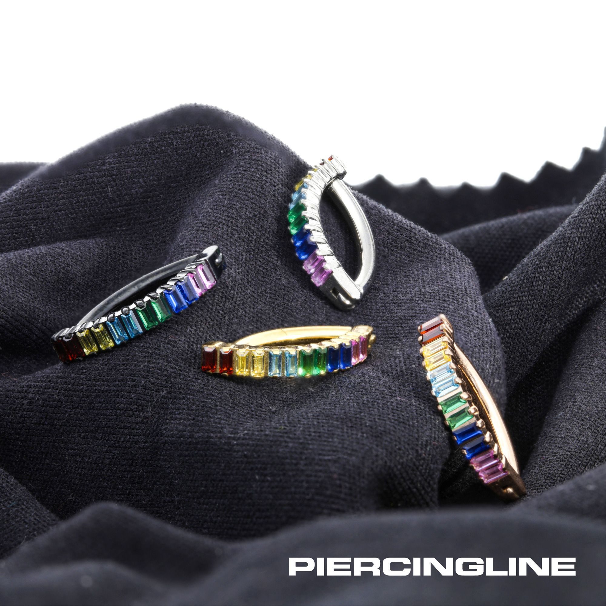 PIERCINGLINE Bauchnabelpiercing Titan Bauchnabelclicker BOGEN + EINGEFASSTE BUNTE KRISTALLRECHTECKE (Clicker, 1-tlg)