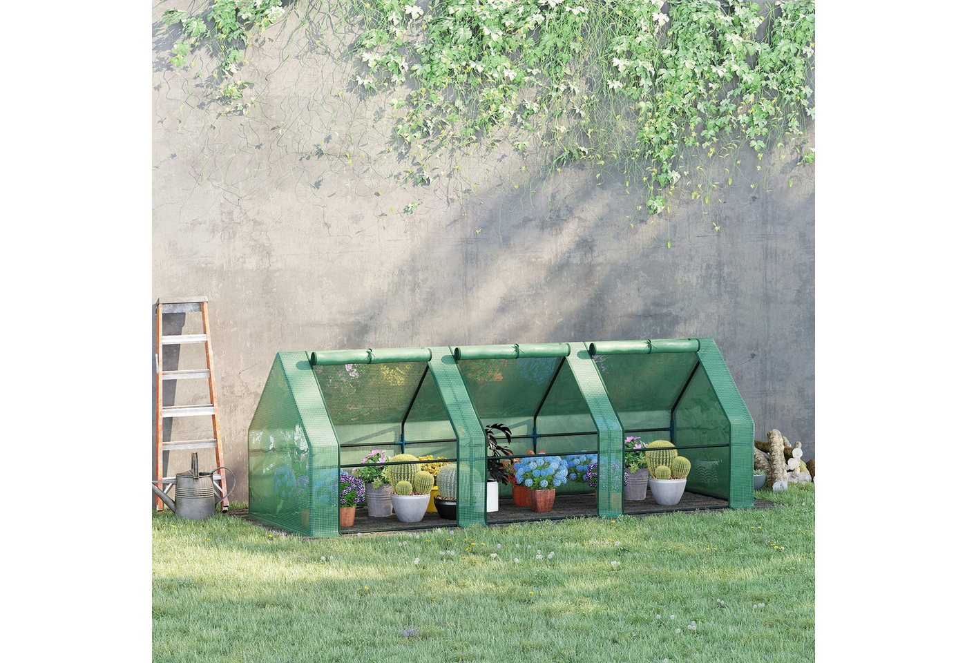 Thumbnail - Outsunny Foliengewächshaus Mini Gewächshaus mit 3 Rollfenster, Wetterbeständige Frühbeet, BxTxH: 270 x 90 x 90 cm, BxLxH...