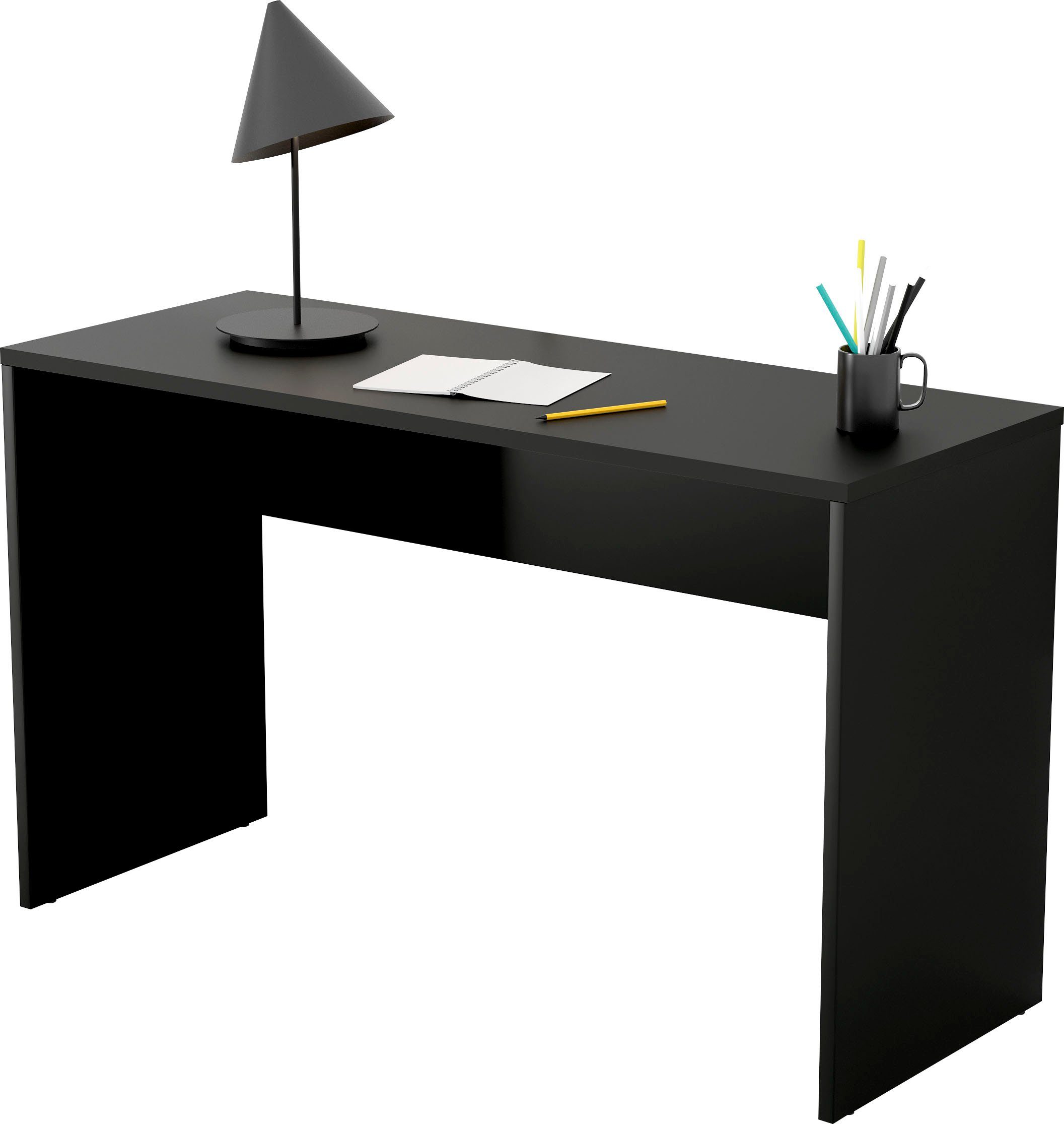 Design schwarz AGAPI, modernen Arbeitsfläche Helvetia | Computertisch 130, im schwarz Schreibtisch & | schwarz Breite viel