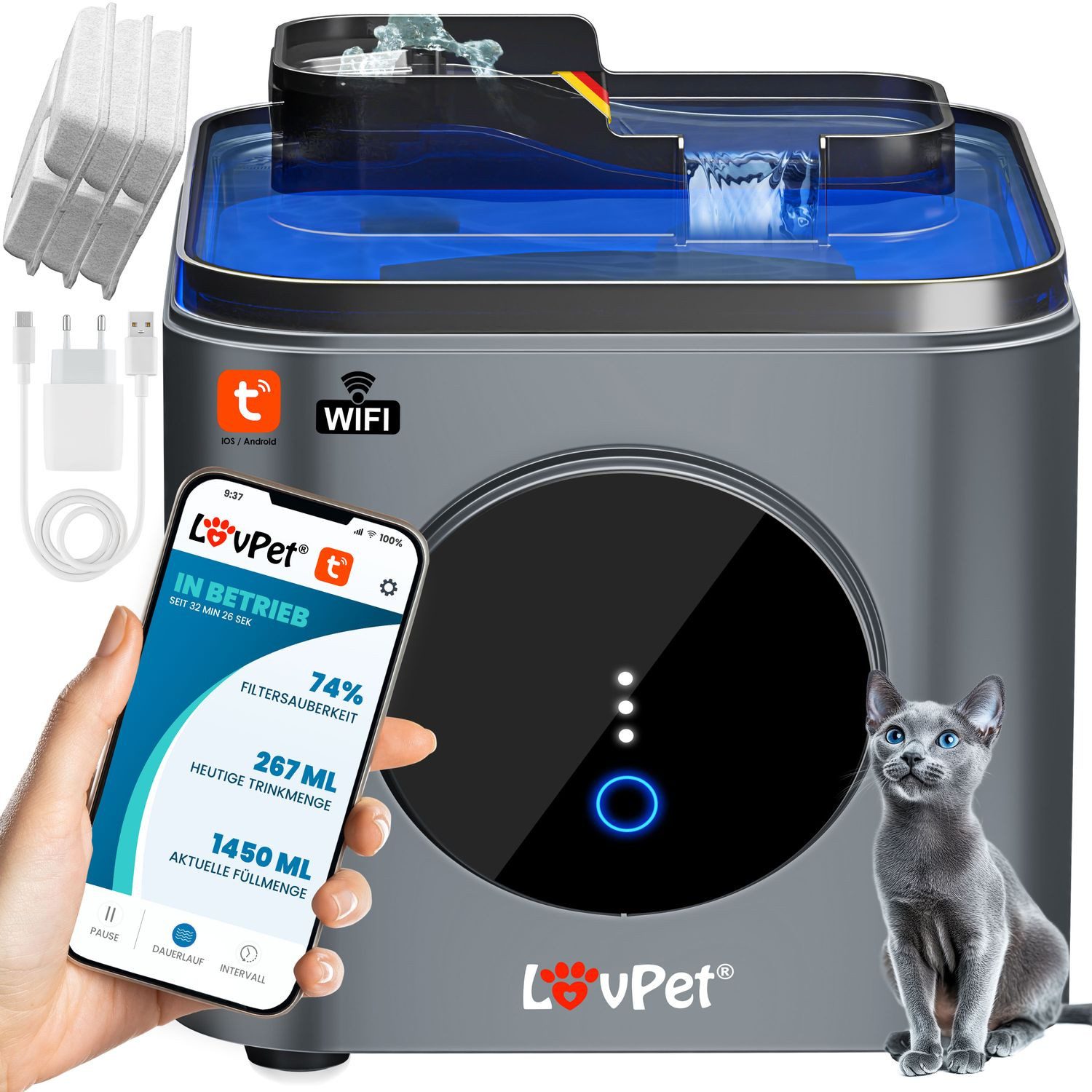 Lovpet Trinkbrunnen für Katzen & Haustiere Wasserspender über App Steuerung günstig online kaufen
