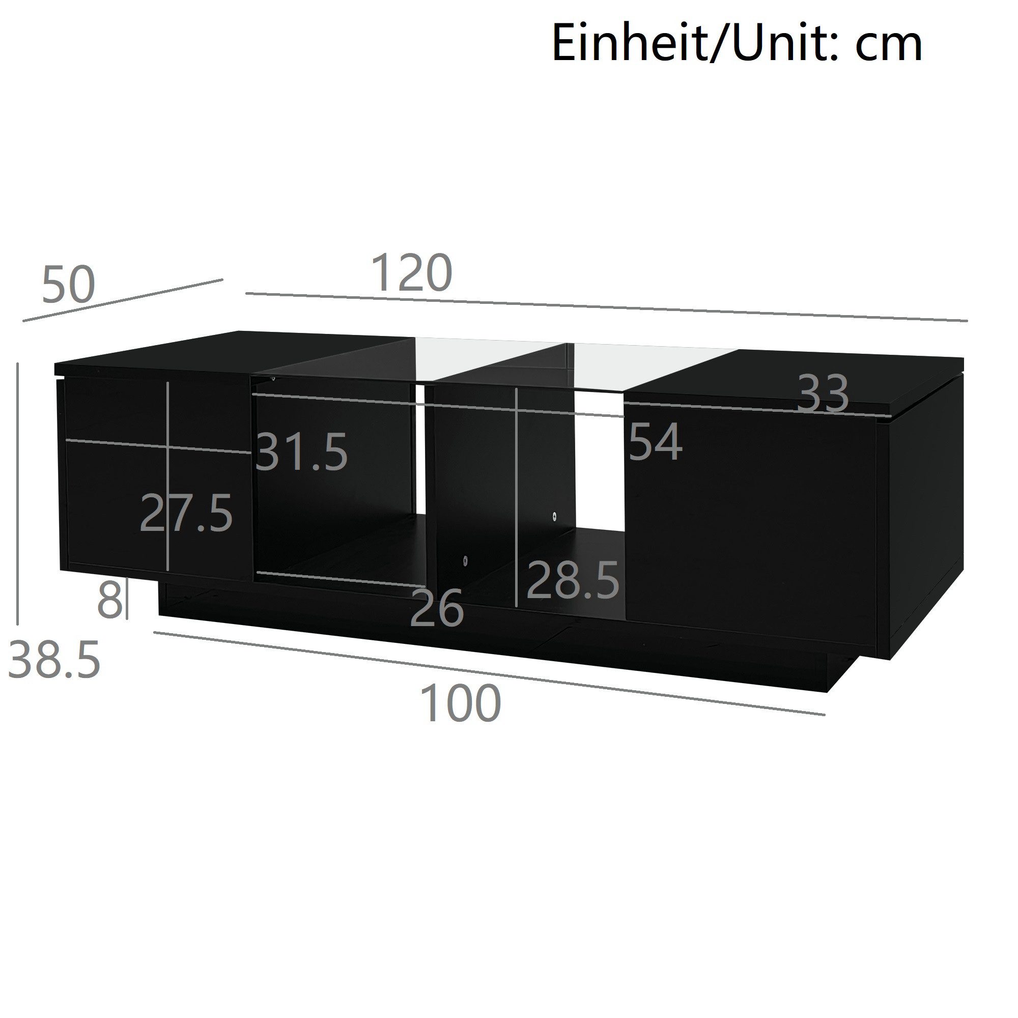 Furnishings Home Couchtisch Wohnzimmertisch Ablagetisch LED Beistelltisch (Hochglänzender quadratischer, mit LED Beleuchtung & Fernsteuerung), Mit Glasplatte un – Bild 5 von 5