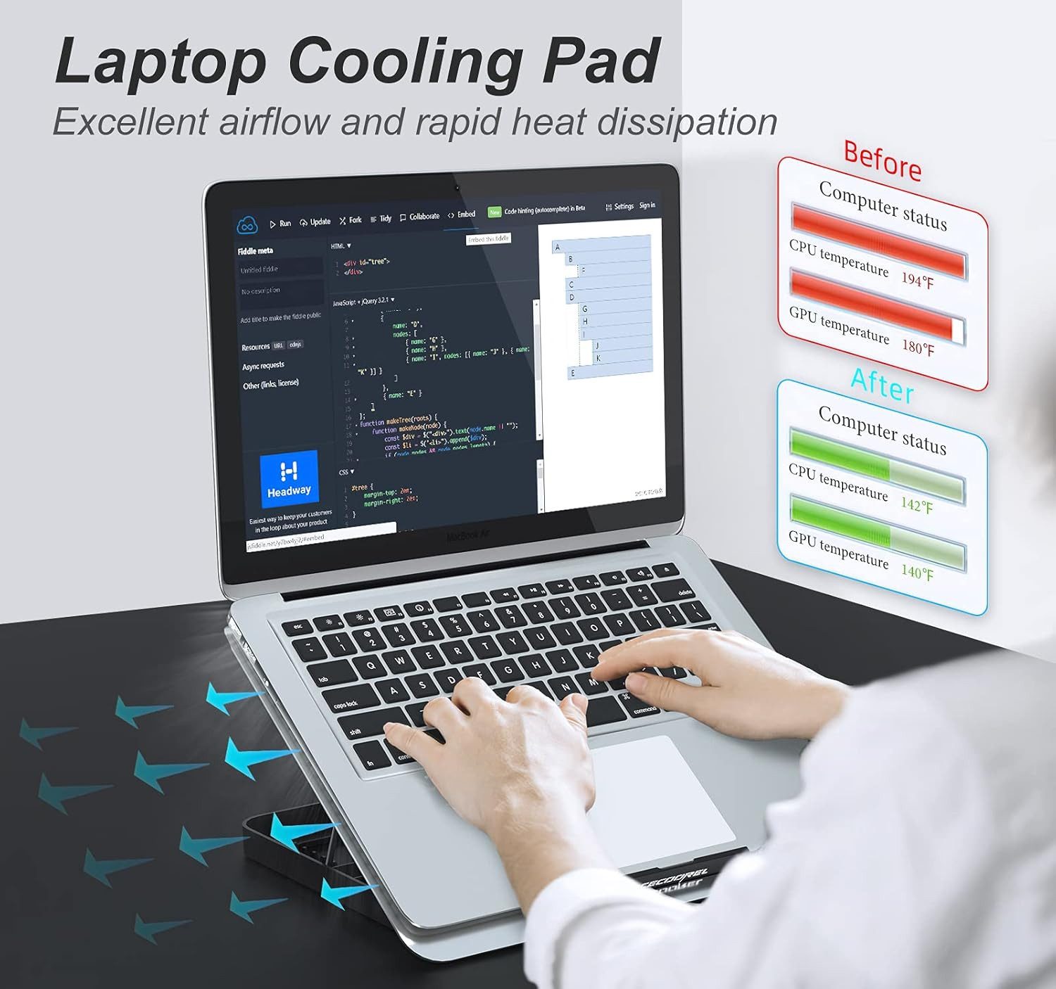 Forrlite Notebook-Kühler Notebook-Kühler,Laptop Kühler,6 Höhenverstellbar & Cooler Ständer, geeignet für Laptops bis 17 Zoll,6 Ventilatoren,Aluminiumlegierung