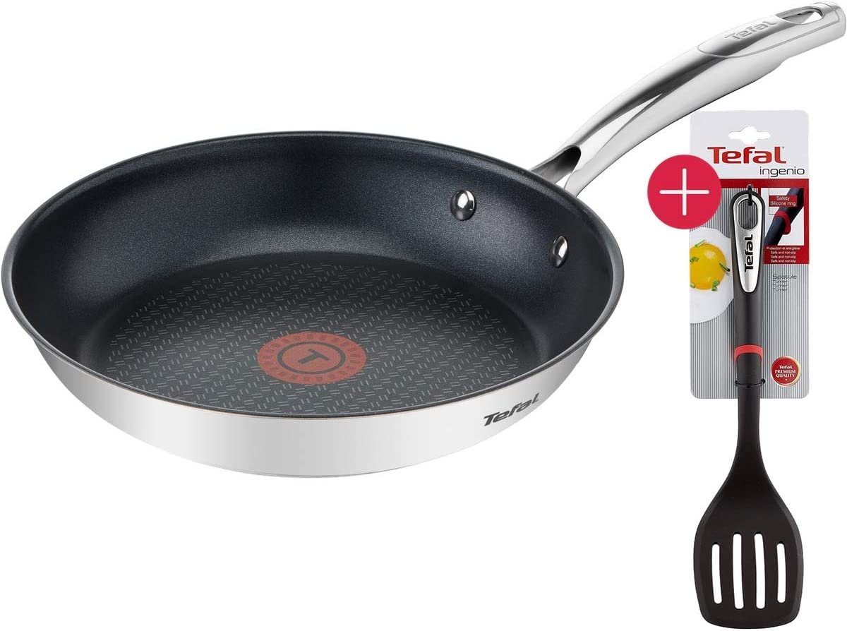 Tefal Edelstahlgriffe Pfanne, Bratpfanne G48504 cm mit Induktion Titanium Edelstahl 24 Force Pfannenwender), (Tefal Touch Genietete Antihaftversiegelung, Pfanne, Cool