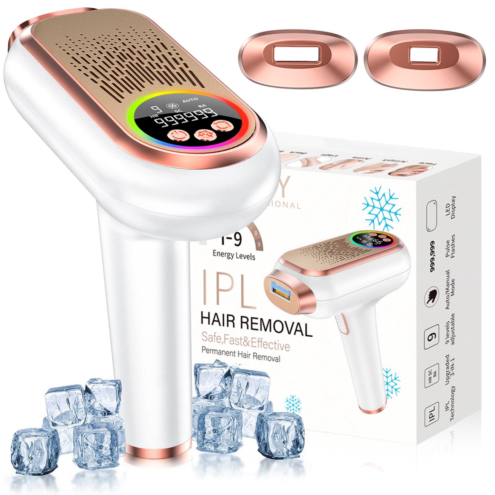 Yuede IPL-Haarentferner mit Gefrierfunktion,9 Energiestufen,3 Erweiterte Funktionen HR/SC/RA, 999,999 Lichtimpulse Laser Haarentfernun Lichtimpulse, IPL Haarentfernungsgerät für Frauen Männer Women, Gesicht Bikinizone Arme Beine Körper