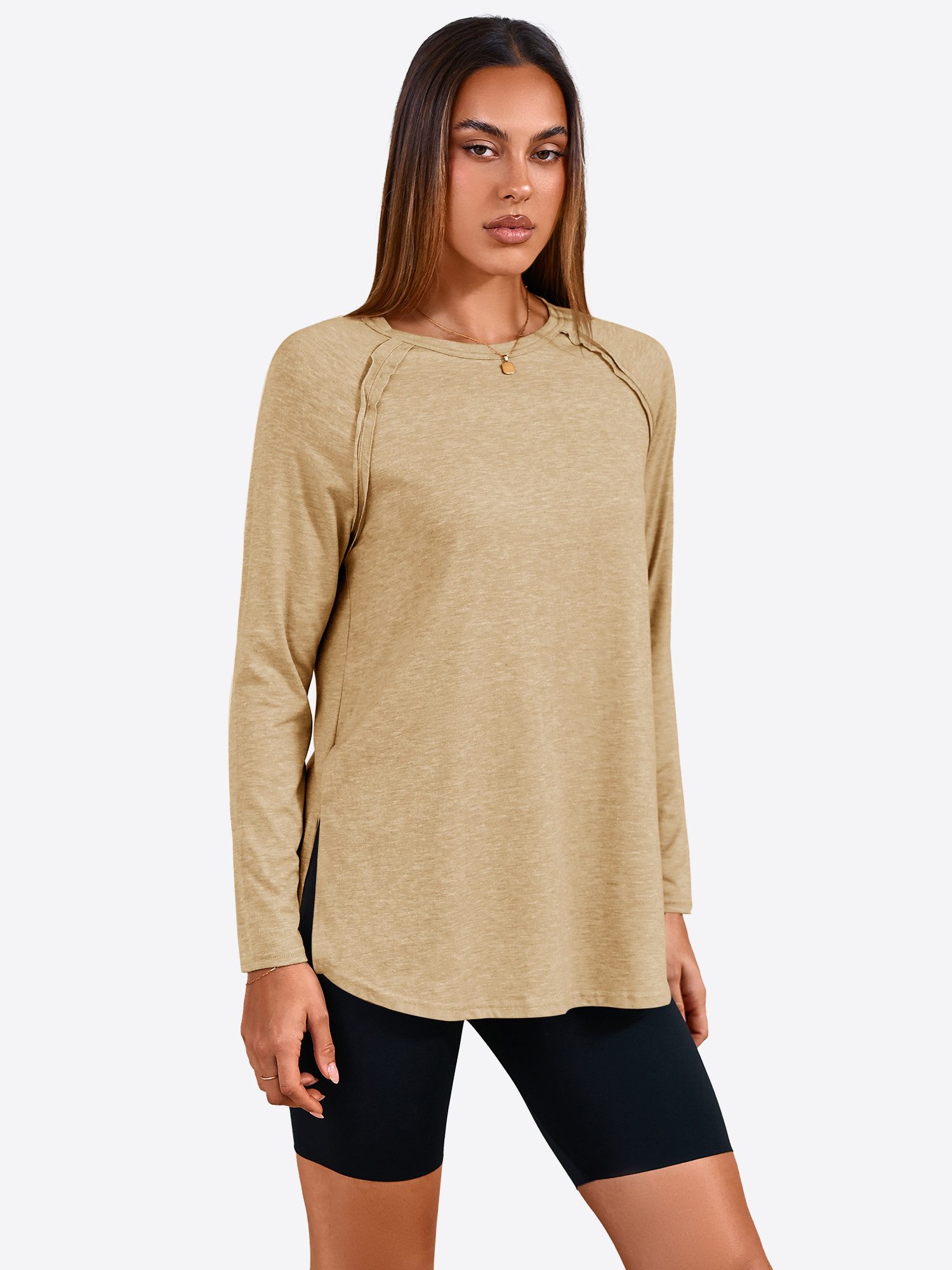 Imily Bela T-Shirt Damen Langärmliges Top mit Rundhals (Packung, 1-tlg., 1per-Pack) in Unifarbe