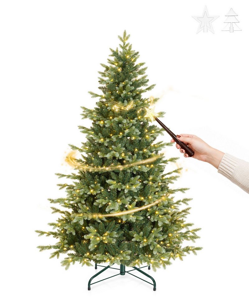 Yorbay Künstlicher Weihnachtsbaum mit Fernbedienung, LED Weihnachtsbaum mit warmweißen Lichtern, mit Metallständer, 180/210cm Christbaum für Wohnzimmer
