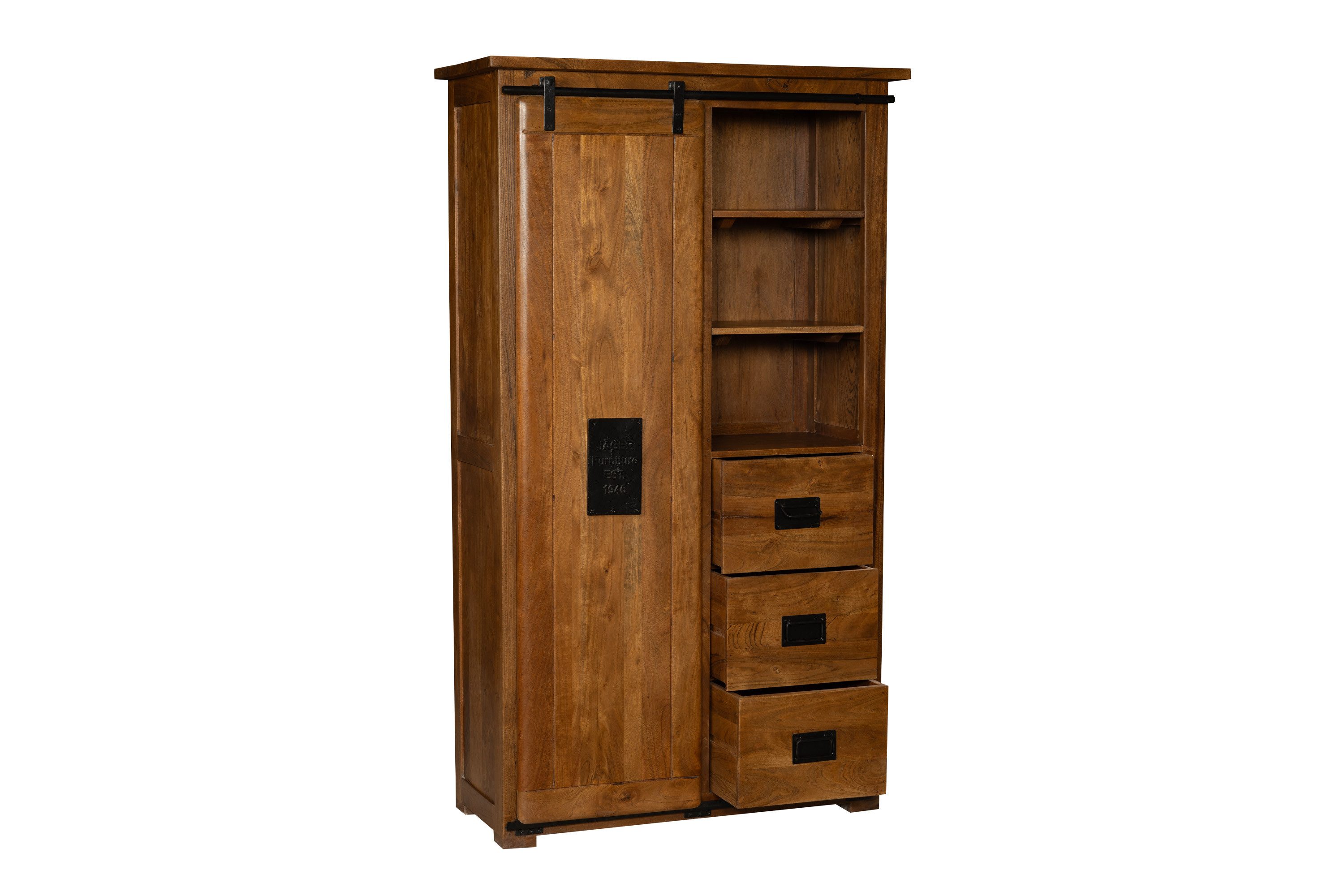 SAM® Kleiderschrank Gia massives Akazienholz, mit Ablagefläche, Schubladen, Metallschiene