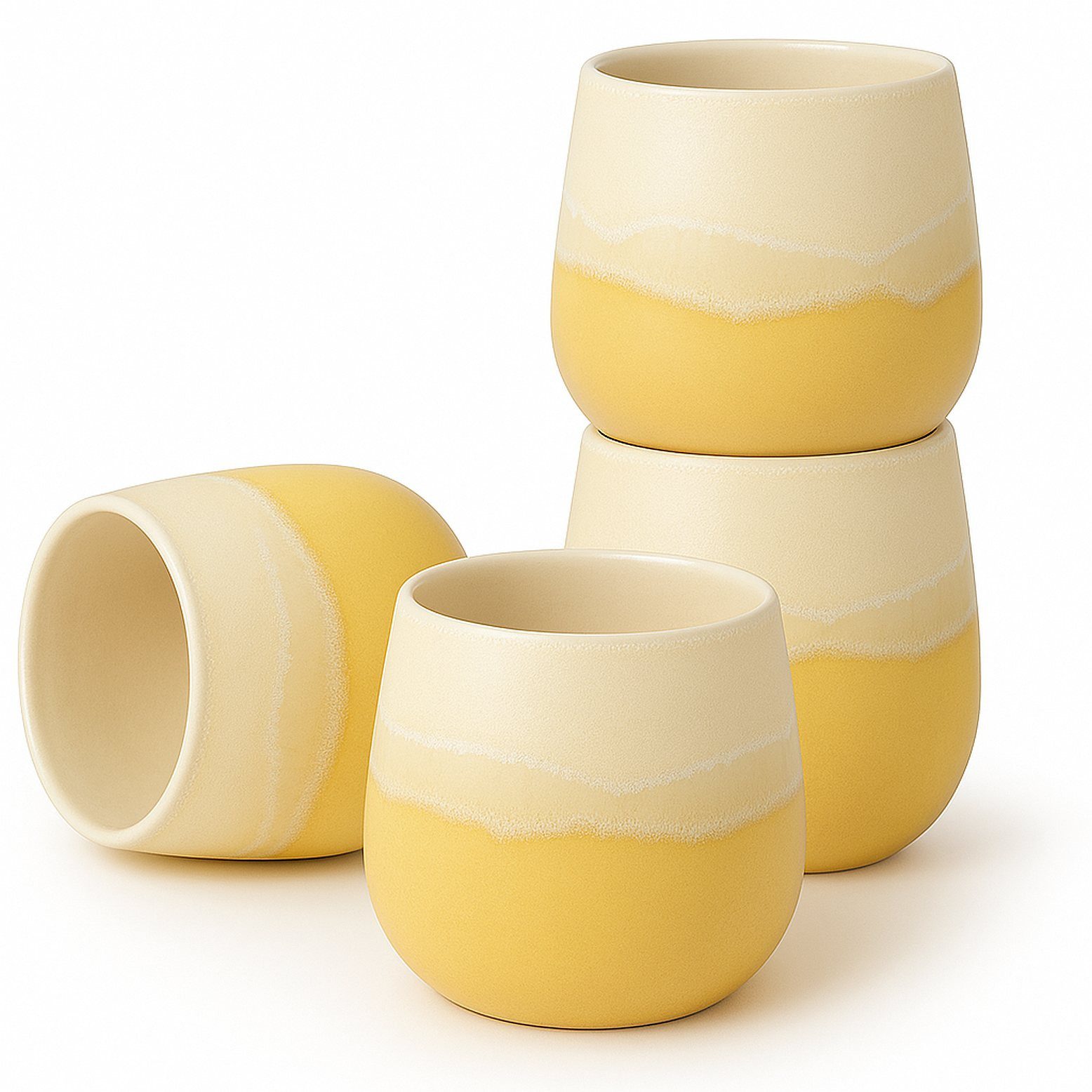 Goodwei Teeglas Japanisches Teebecher Set "Fuji Yellow", modernes Design, Keramik