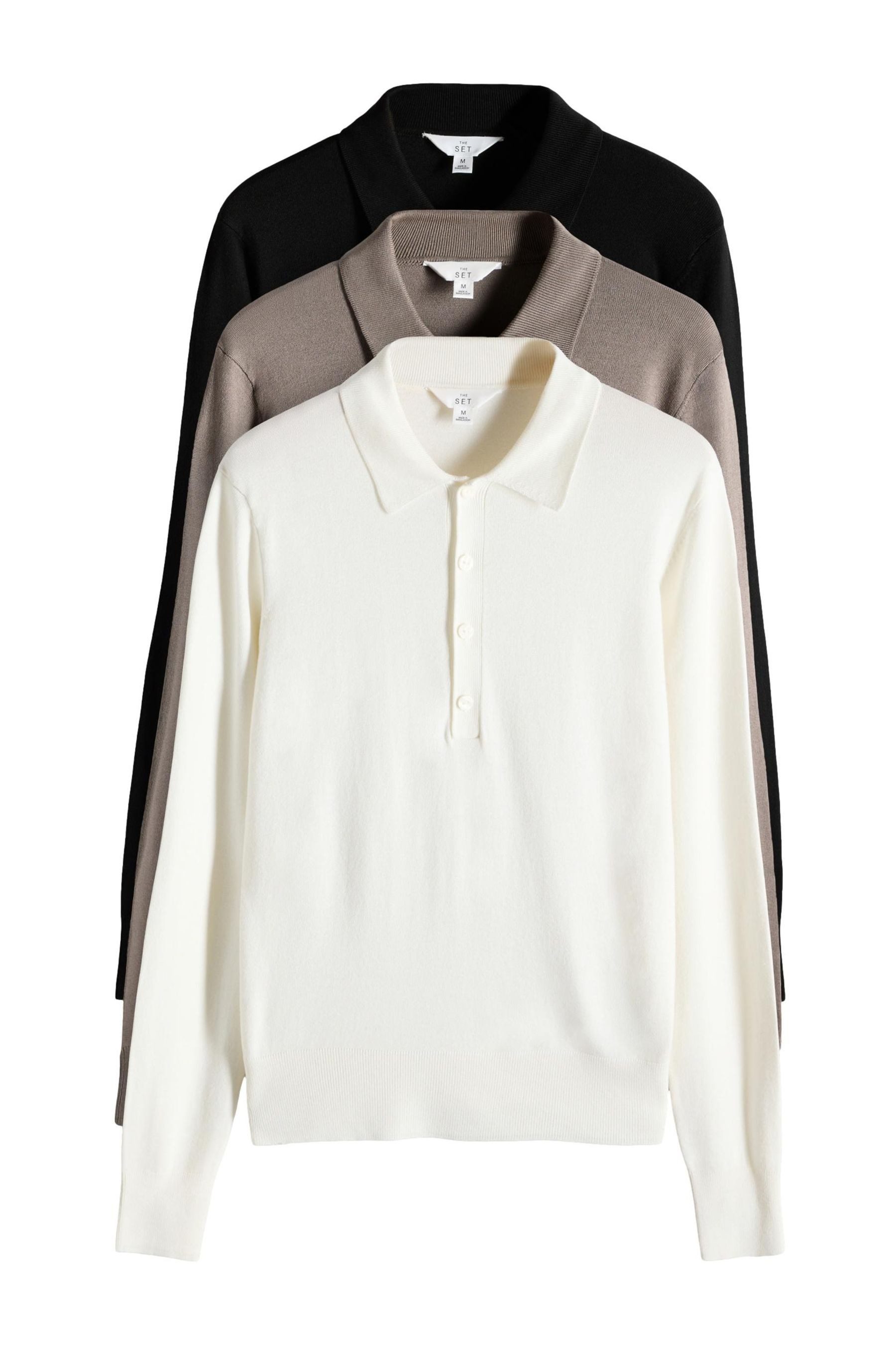 The Set Strickpullover 3 x The Set Poloshirts aus Feinstrick mit Kragen (3- günstig online kaufen
