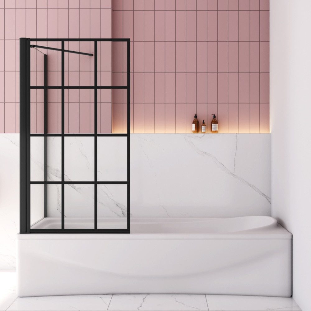 Aica Sanitär Badewannenaufsatz H:140cm 6 ESG Sicherheitsglas Schwarz Duscht günstig online kaufen