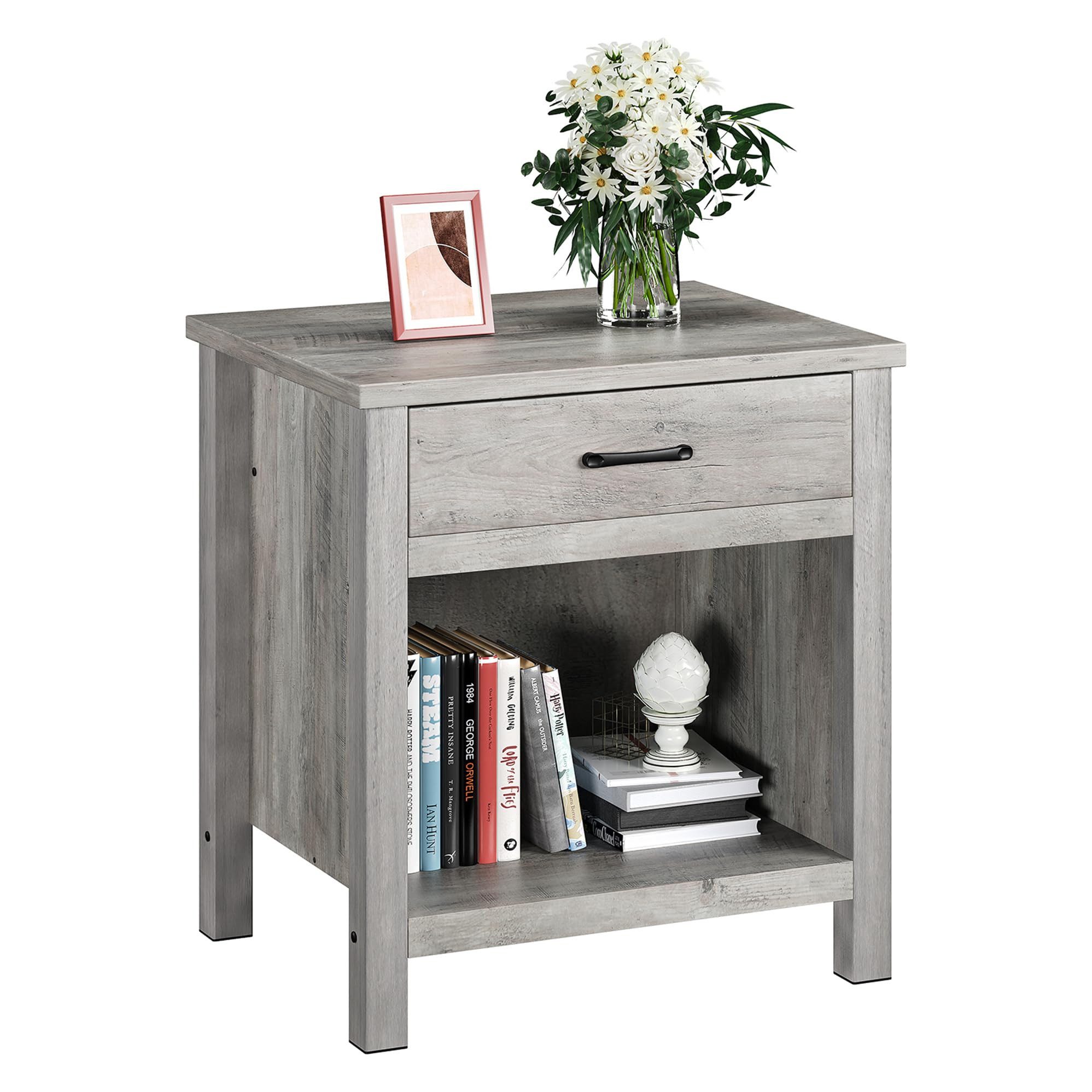 GarveeMore Nachttisch Beistelltisch mit Schublade und Ablage 56x45x59 cm