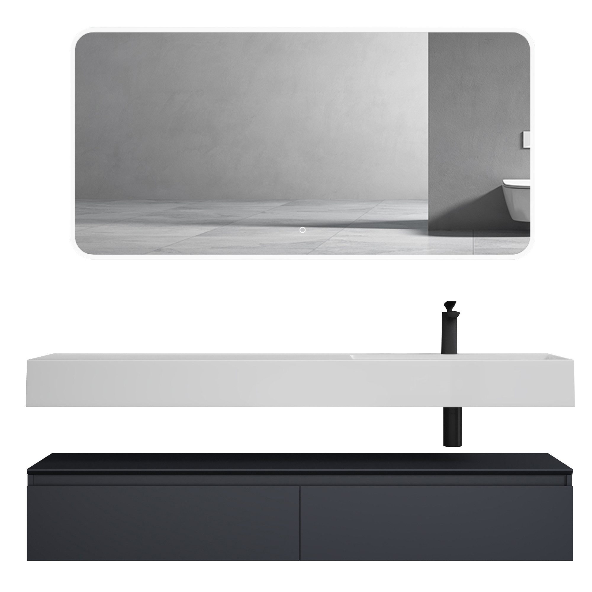 doporro Badmöbel-Set Waschtisch mit Unterschrank 150cm Mineraglguss Waschbe günstig online kaufen