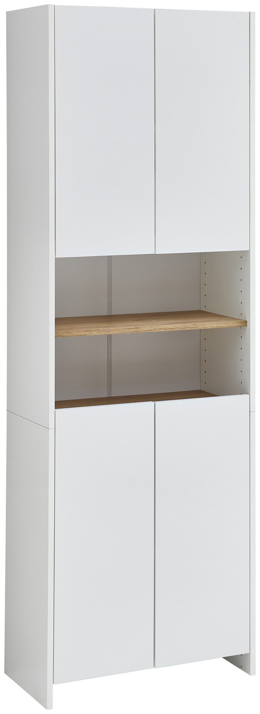 Saphir Hochschrank Quickset 100, Badschrank 61,6 cm breit, 4 Türen 2 Einlegeböden, 2 offene Fächer, Badezimmer-Hochschrank, Akzentfuge