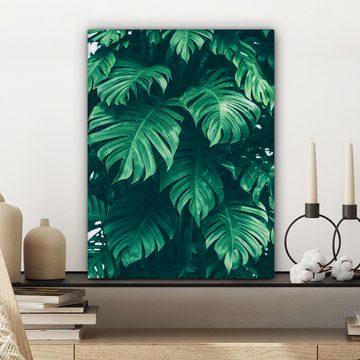 OneMillionCanvasses® Leinwandbild Monstera - Blätter - Pflanzen - Dschungel - Natur, (1 St), Leinwand Bilder für Wohnzimmer Schlafzimmer 30x40 cm