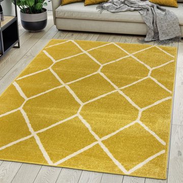 Designteppich Modern Teppich Geometrisch Muster Gelb farbe - Kurzflor, Mazovia, 80 x 150 cm, Geeignet für Fußbodenheizung, Höhe 7 mm, Kurzflor