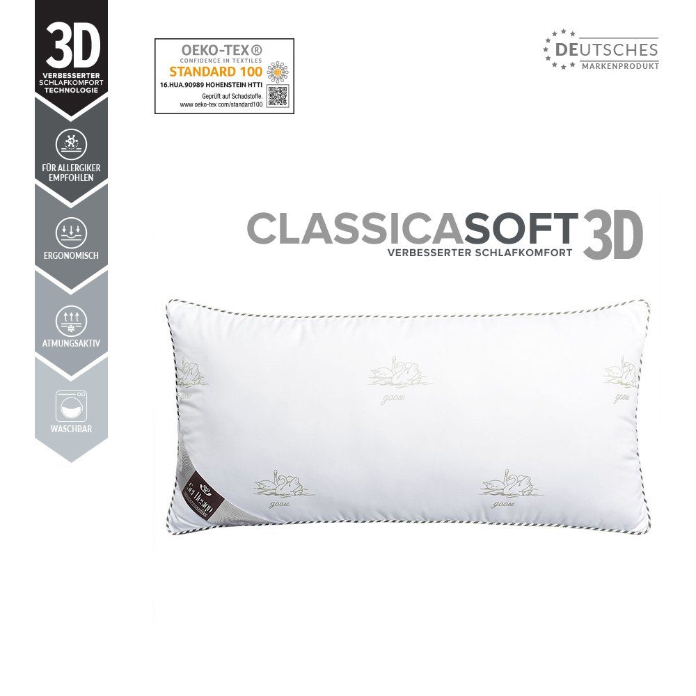 Kopfkissen Drei-Kammerkissen Classica Soft 3D Airdream zu Daunen Rückenschläfer, Microfaser, micro, SEI Alternative Seitenschläfer, Design, Bauchschläfer, Füllung: 40x80 Bezug: SWAN