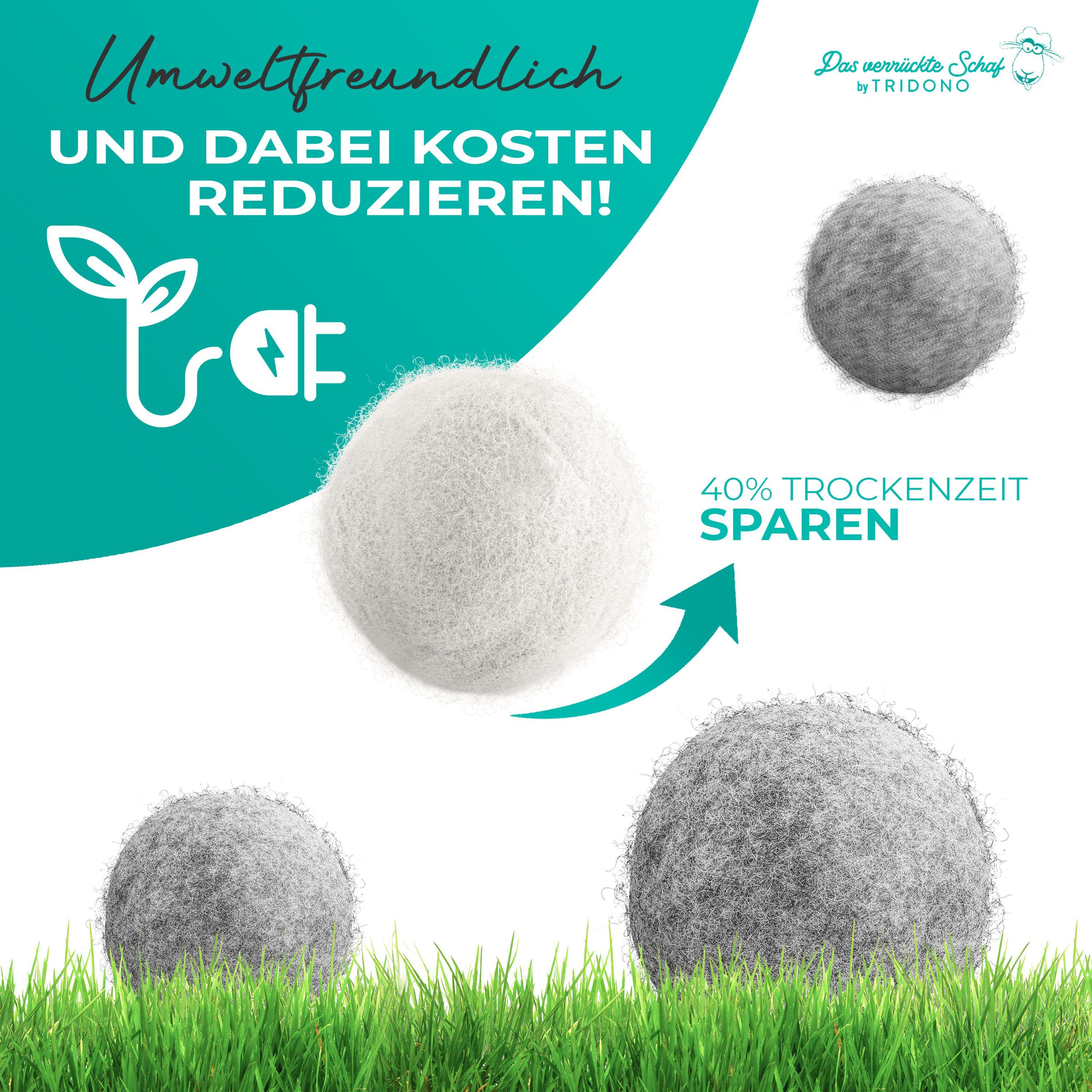 Schafwolle Dryer Verrückte Tridono Das 100% mit weiße Trocknerball Schaf für 6er Weichspüler-Ersatz. Natürlicher Trocknerbälle aus Wäschetrockner Nachhaltige Set Balls Aufbewahrungsbox Filzbälle