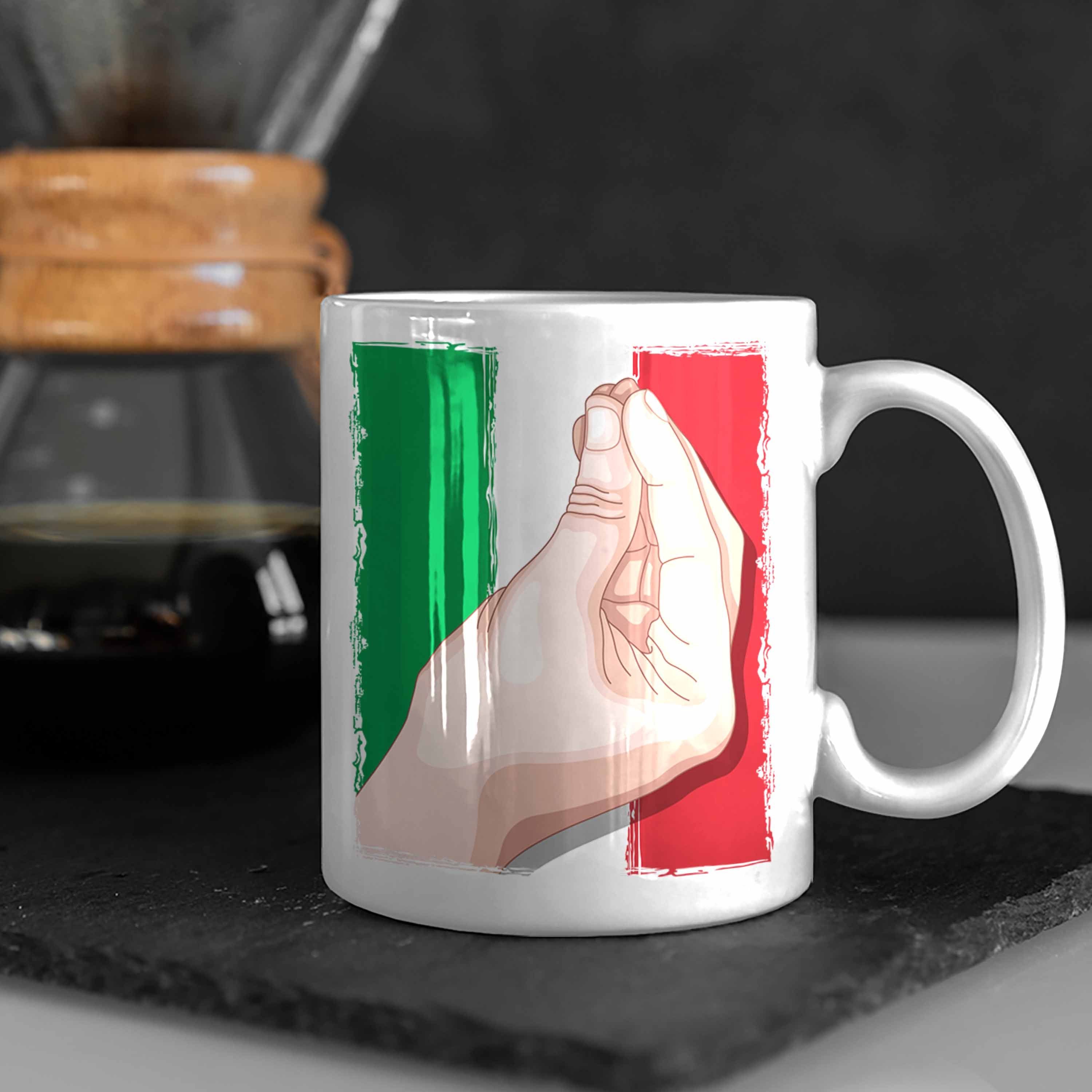 Trendation Tasse Weiss Italien Geschenk Italien-Liebhaber Tasse Flagge für Handbewegung