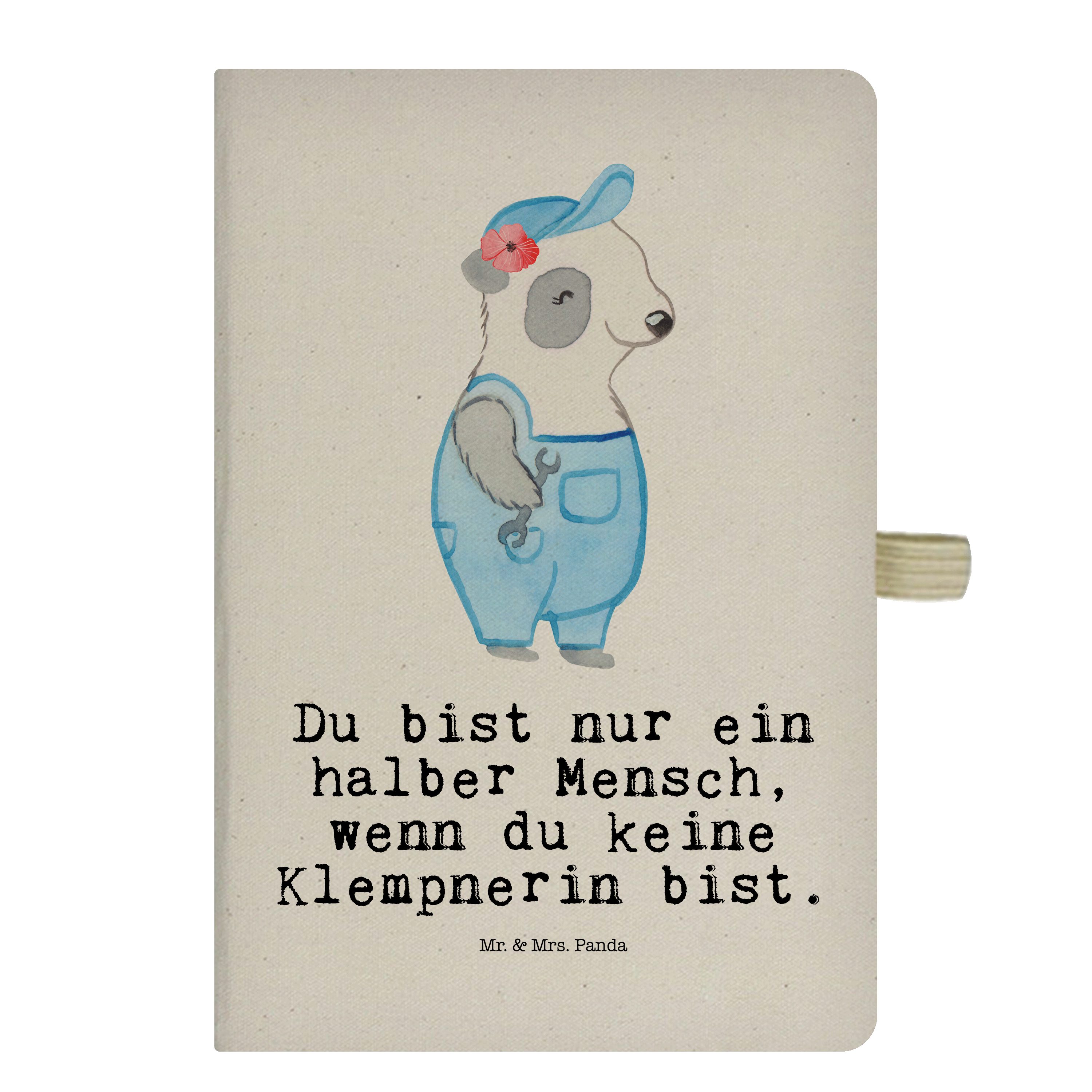 Mr. & Mrs. Panda Notizbuch Klempnerin mit Herz - Transparent - Geschenk, Notizblock, Kollege, In Mr. & Mrs. Panda