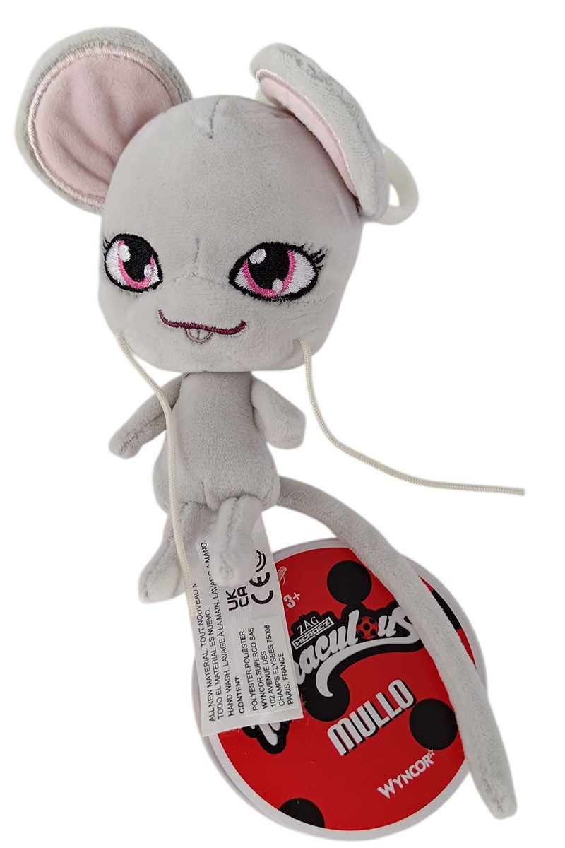 Miraculous Plüschfigur Miraculous Mullo Kwami Maus Plüschtier mit Clip Miraculous Kuscheltier