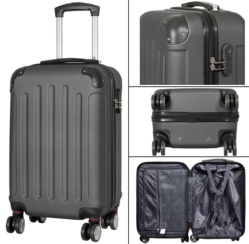 MONOPOL® Kofferset 3er Reisekoffer Set Trolley Hartschale Flugzeugkoffer, 4 Zwillingsrollen & Hartschale & Teleskop-Trolleygriff