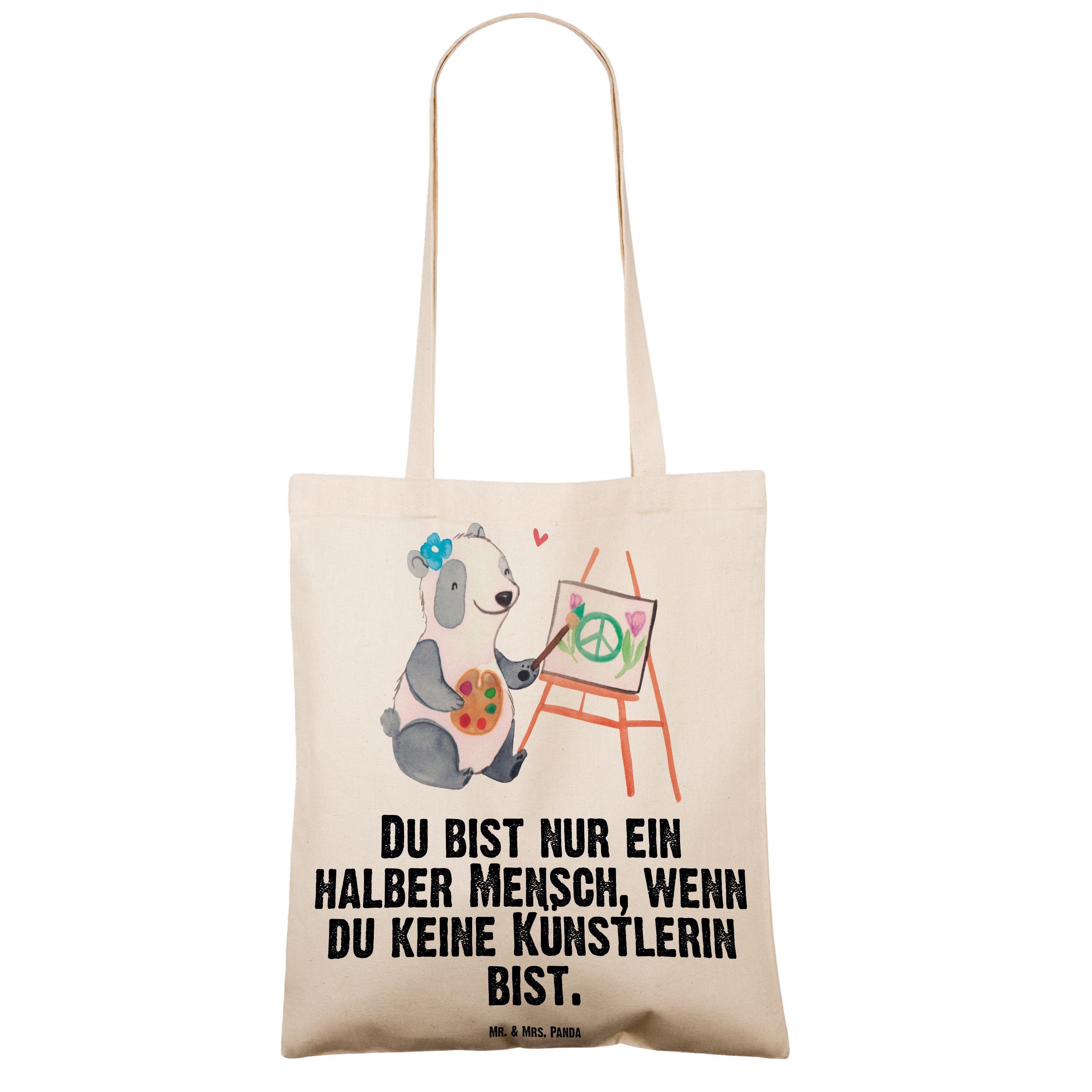 Transparent - Künstlerin Einkaufstasche, Geschenk, Mrs. & Tragetasche Panda Herz mit (1-tlg) - Mr. Stoffbe