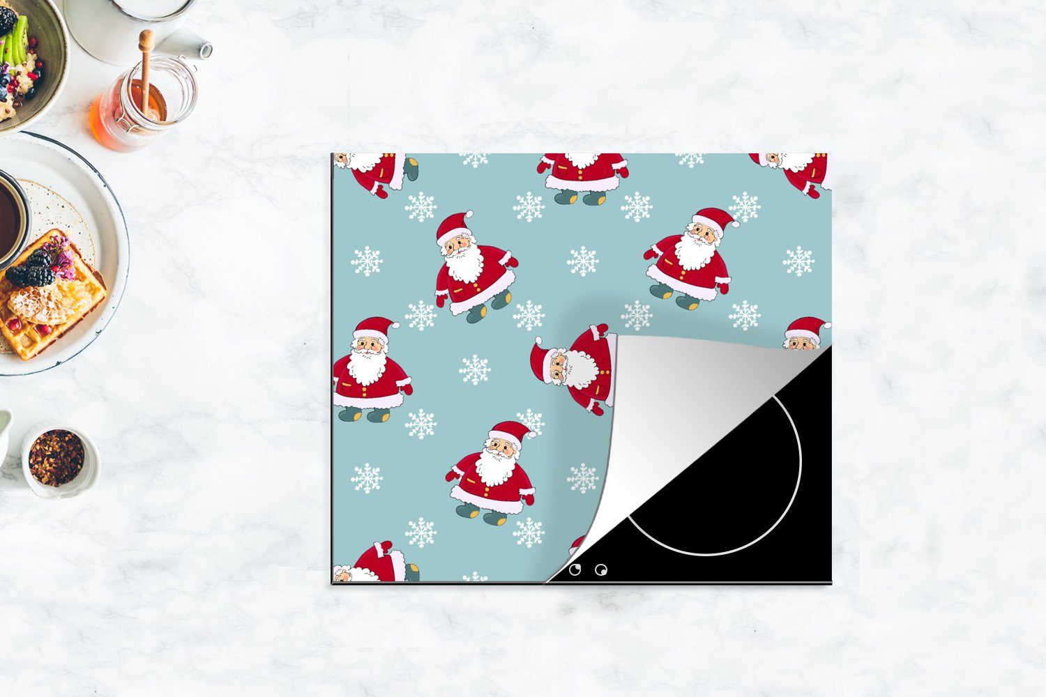 Arbeitsfläche 60x52 (1 Weihnachtsmann nutzbar, - Schneeflocke Ceranfeldabdeckung tlg), Schnittmuster Weihnachten, - Mobile Vinyl, - MuchoWow cm, Herdblende-/Abdeckplatte