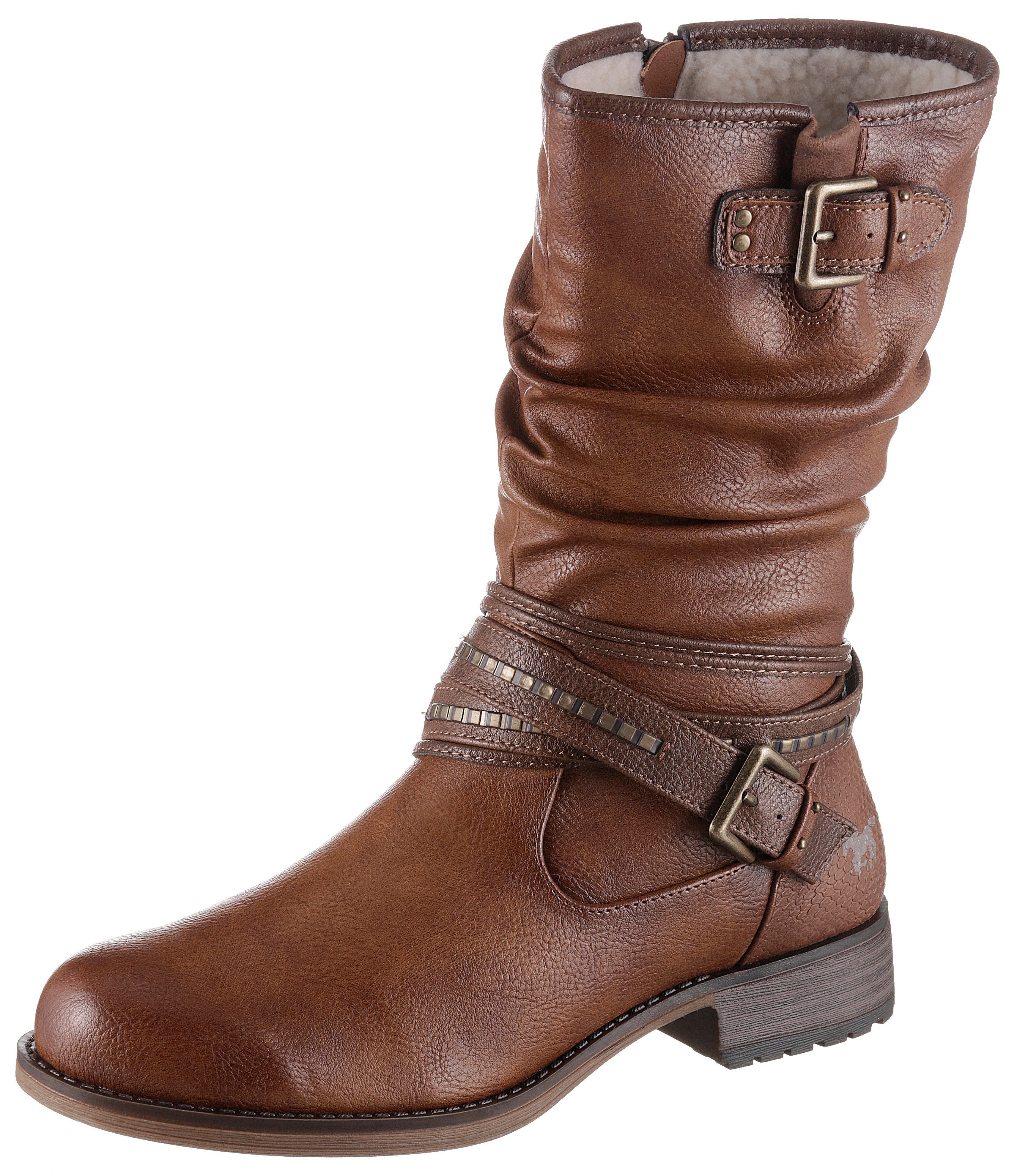 Schaft mit Winterstiefel cognac-used Shoes slouchy am Mustang Zierschnallen