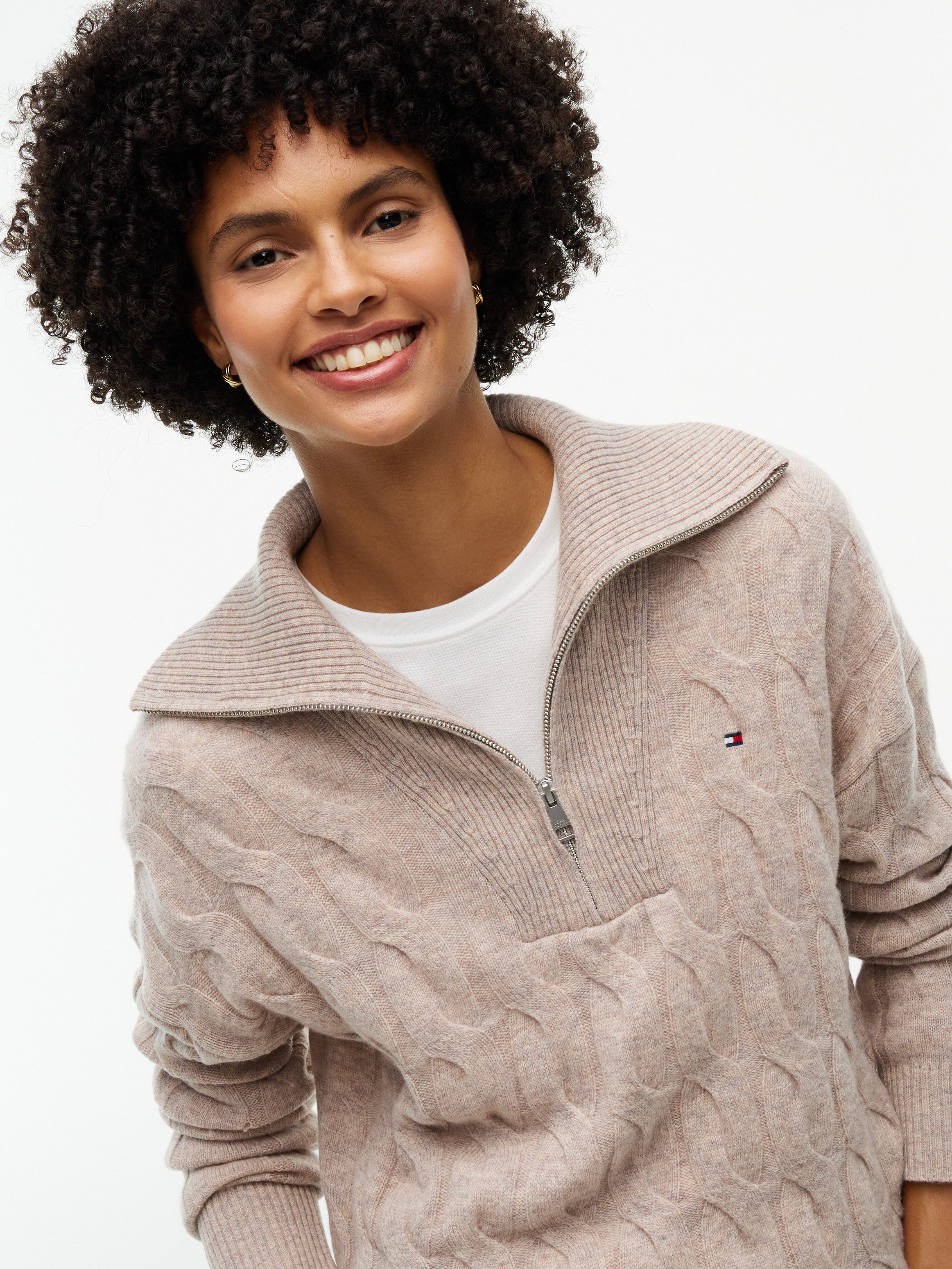 Tommy Hilfiger Troyer SOFT WOOL CABLE 1/2 ZIP LS SWT aus reiner Wolle, mit Zopfmuster – Bild 2 von 5