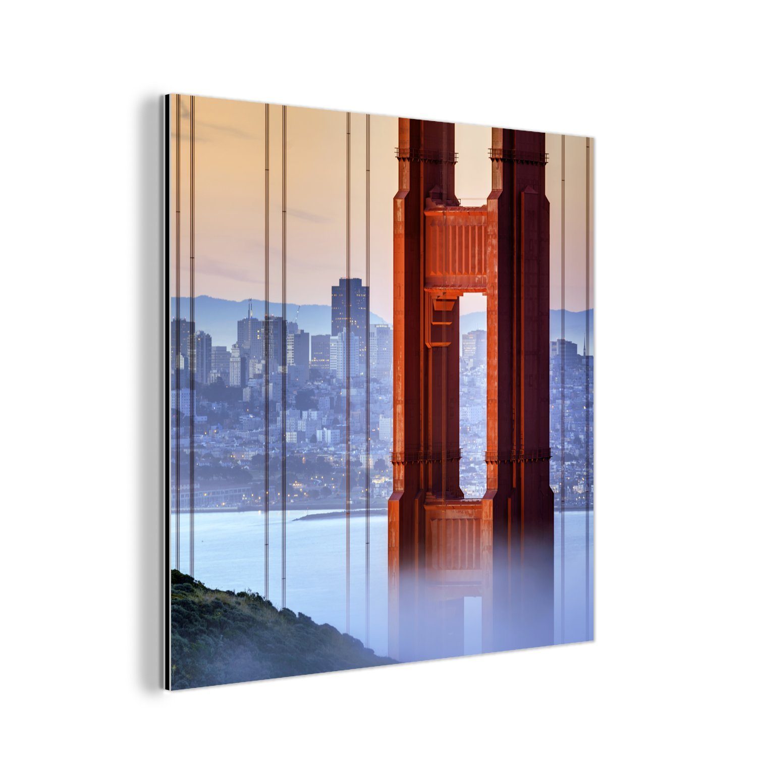 MuchoWow Metallbild Golden Gate Bridge und San Francisco im Hintergrund, (1 St), Alu-Dibond-Druck, Gemälde aus Metall, Aluminium deko