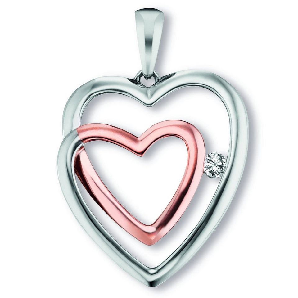 ONE ELEMENT Kette mit Anhänger Zirkonia Herz Herz Anhänger aus 925 Silber,  Schmuckset - Set mit verstellbarer Halskette, Breite : 20,10 mm - Höhe :  29,50 mm incl. Öse