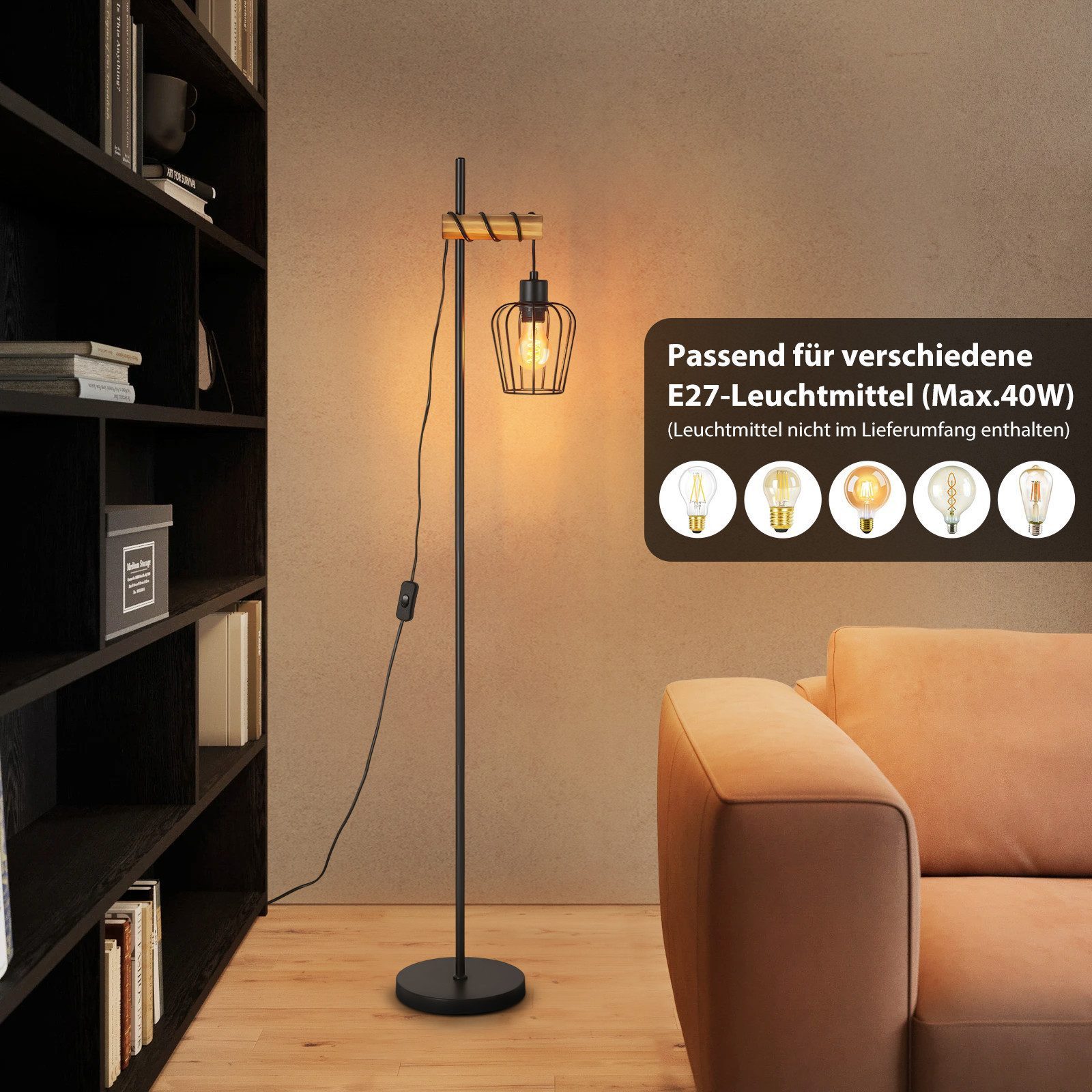 Nettlife Stehlampe Stehleuchte 2 Flammig schwarz Vintage aus Holz 151cm, mi günstig online kaufen