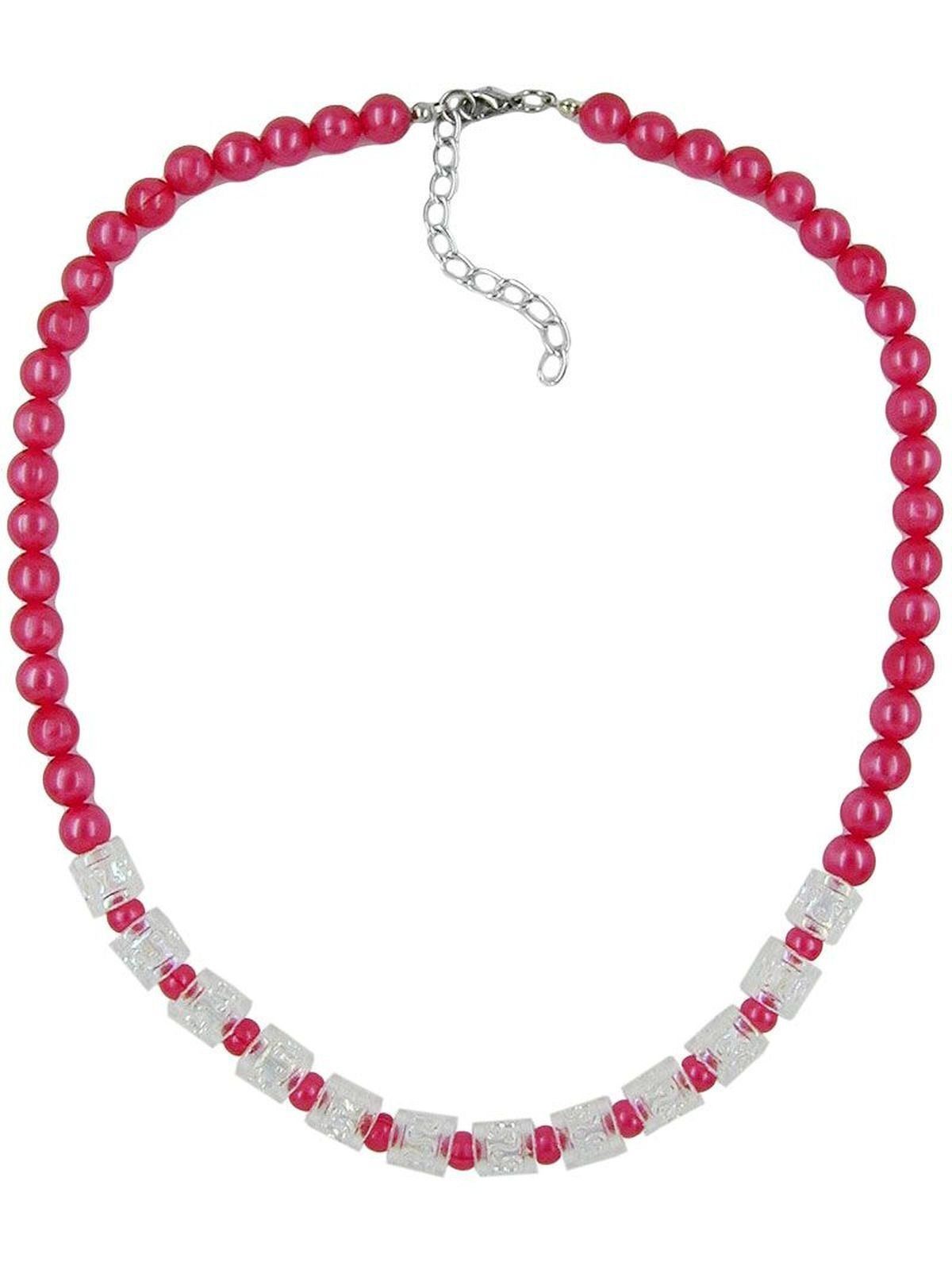 Gallay Perlenkette Kunststoff-Perlen rot seidig-glänzend Walzenperle kristal AB 45cm (1-tlg)