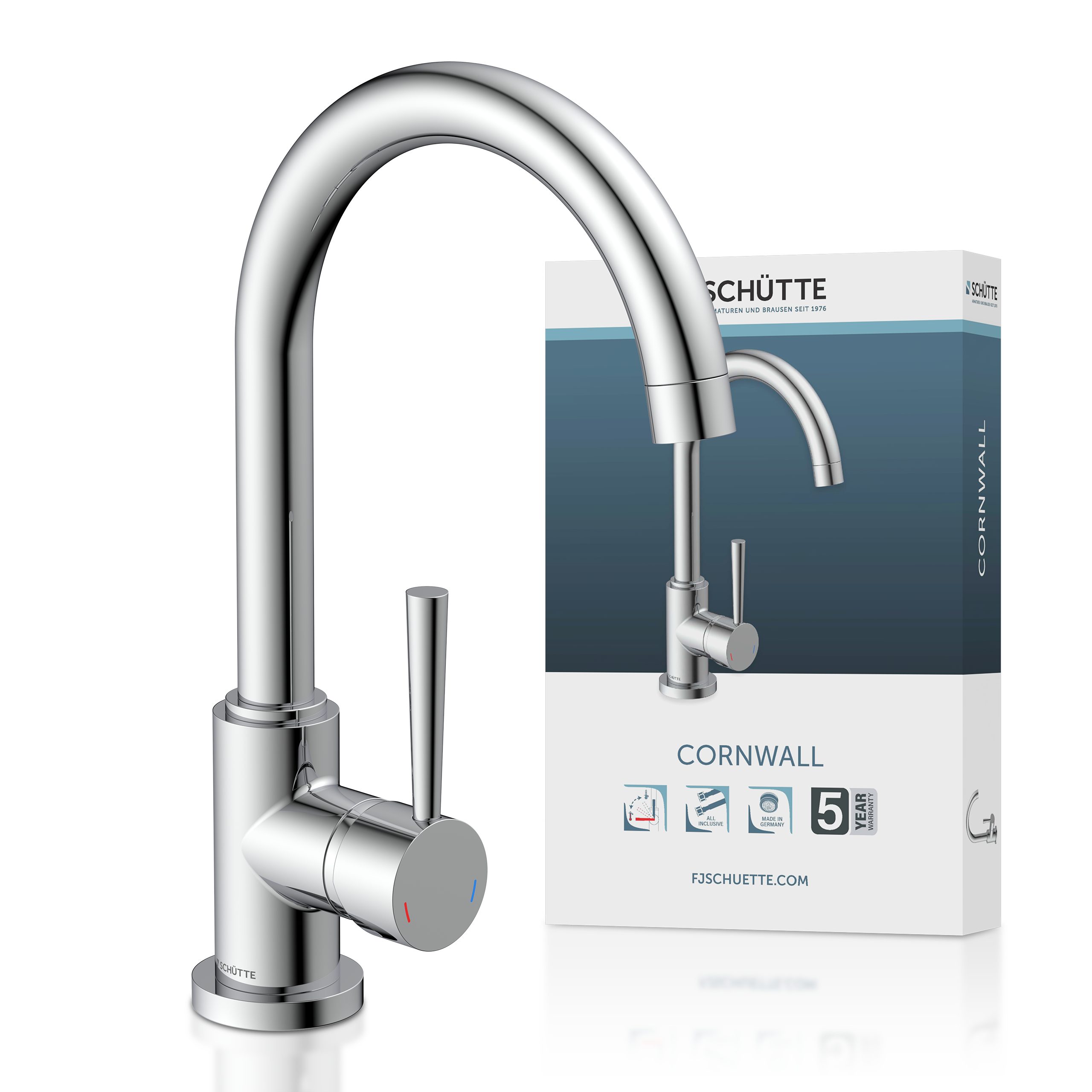 Schütte Spültischarmatur CORNWALL energiesparender Cold-Start, 360° schwenkbare Mischbatterie, Hochdruck
