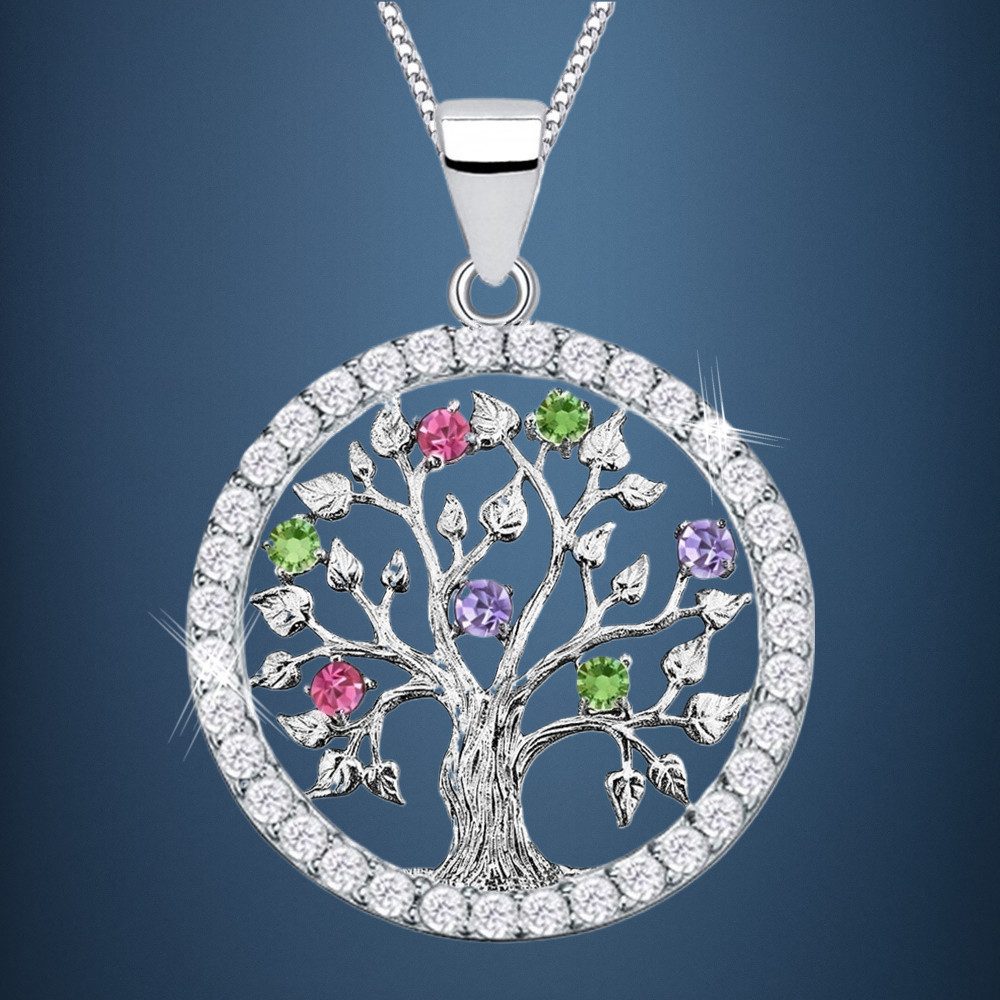 Goldene Hufeisen Kette mit Anhänger Lebensbaum Anhänger Halskette 925 Echt Silber Zirkonia Glücksbringer (2-tlg, inkl. Etui), Rhodiniert
