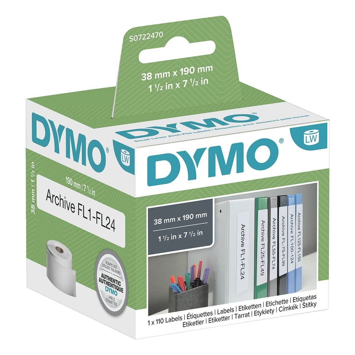 DYMO Thermorolle S0722470, 110 Ordner-Etiketten, schmal