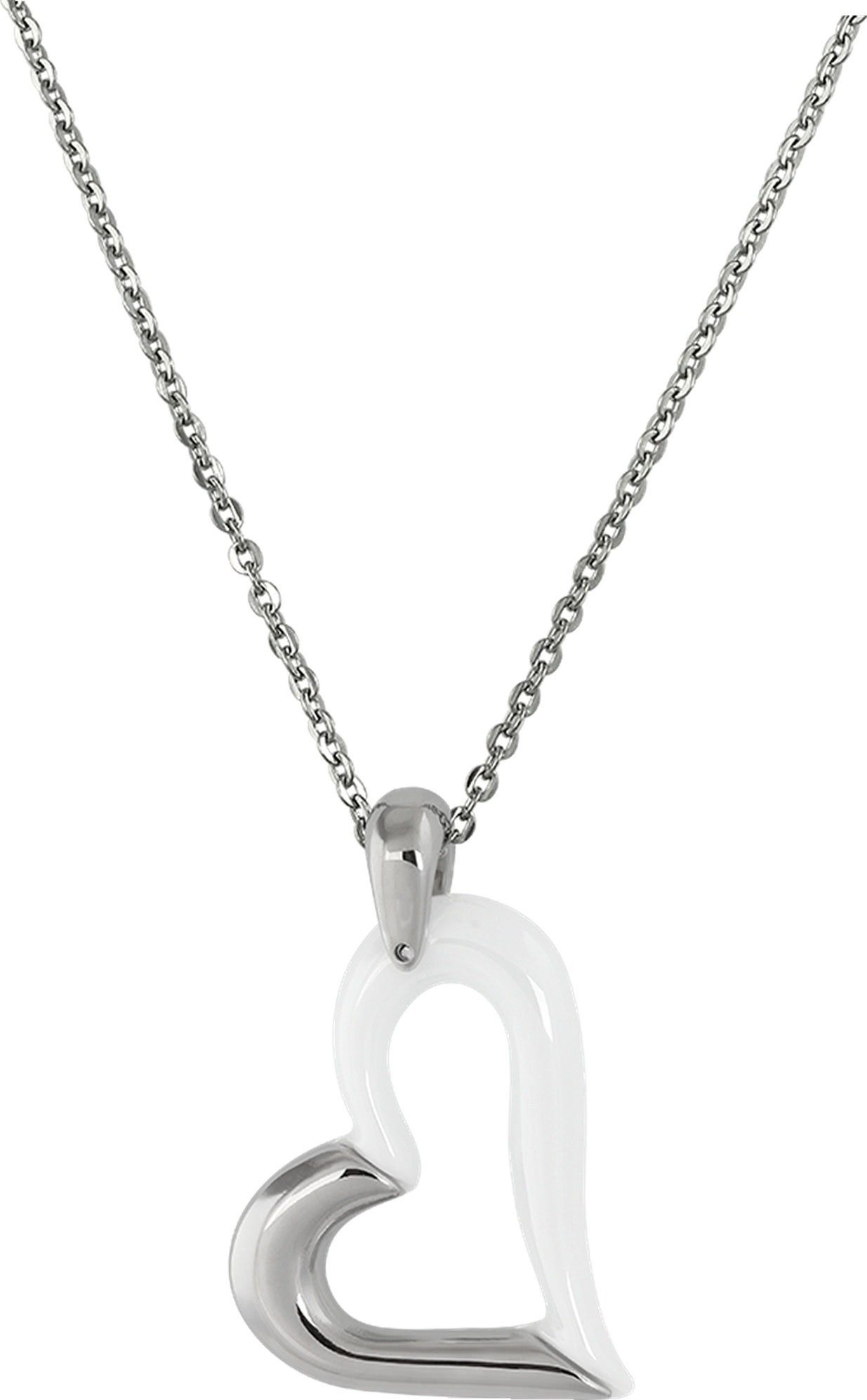 Steel) weiß Halsketten Damen Herz Edelstahlkette silber (Halskette), Edelstahl Halskette (Herz) (Stainless Amello aus Amello