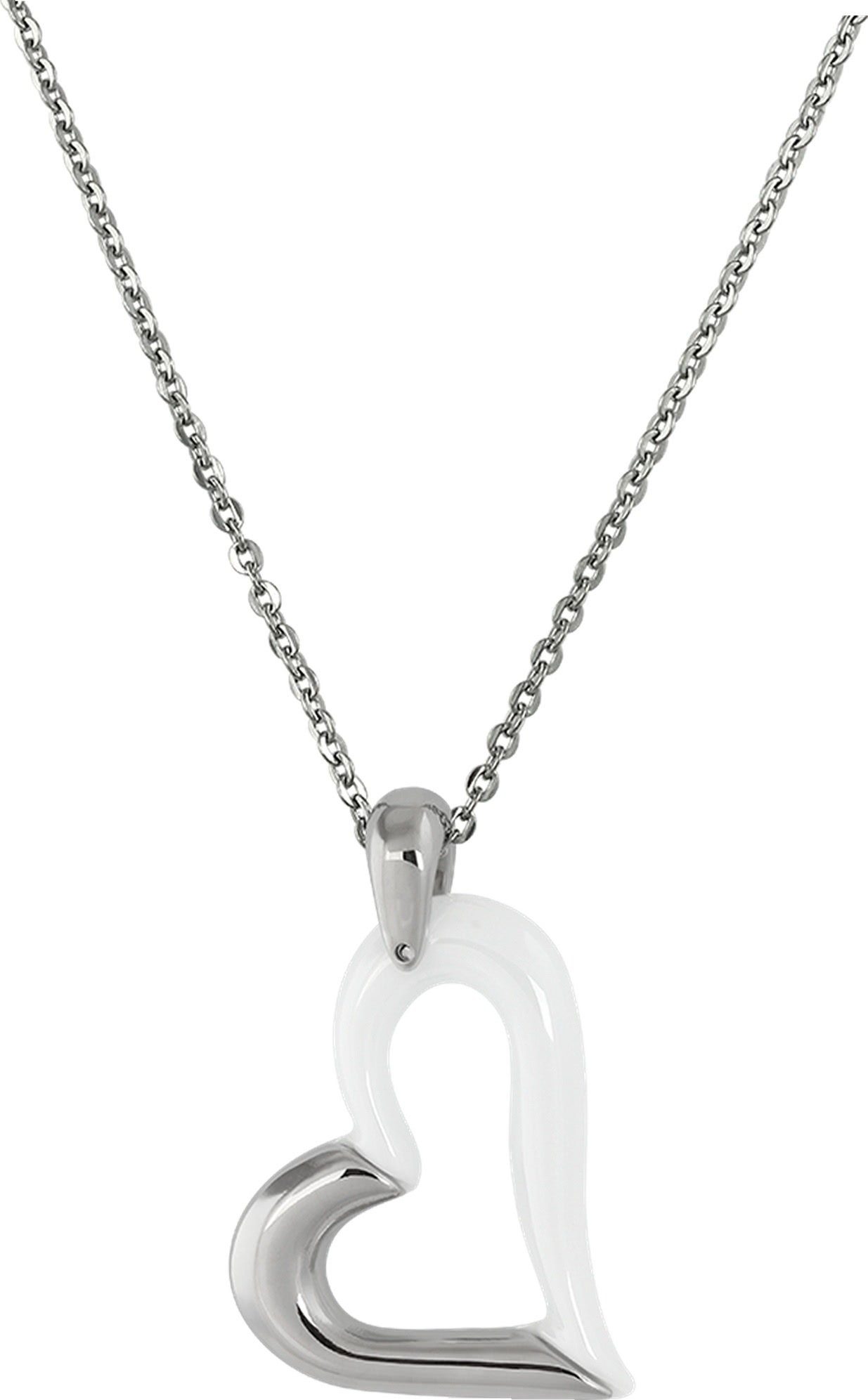 Amello Edelstahlkette Amello Herz Halskette silber weiß (Halsketten, Halskette), Damen Halsketten (Herz) aus Edelstahl (Stainless Steel)