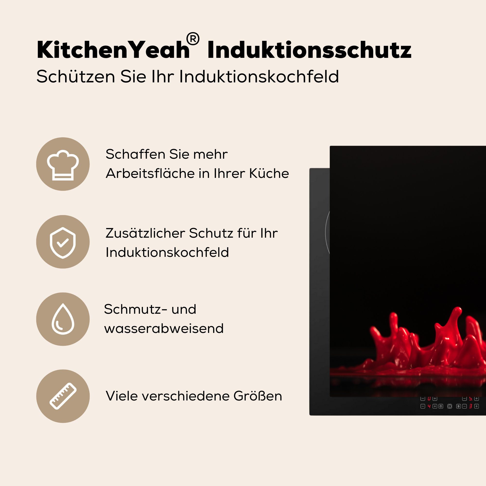 nutzbar, MuchoWow Vinyl, Mobile Herdblende-/Abdeckplatte Springendes Ceranfeldabdeckung Rot, tlg), (1 60x52 Arbeitsfläche cm,