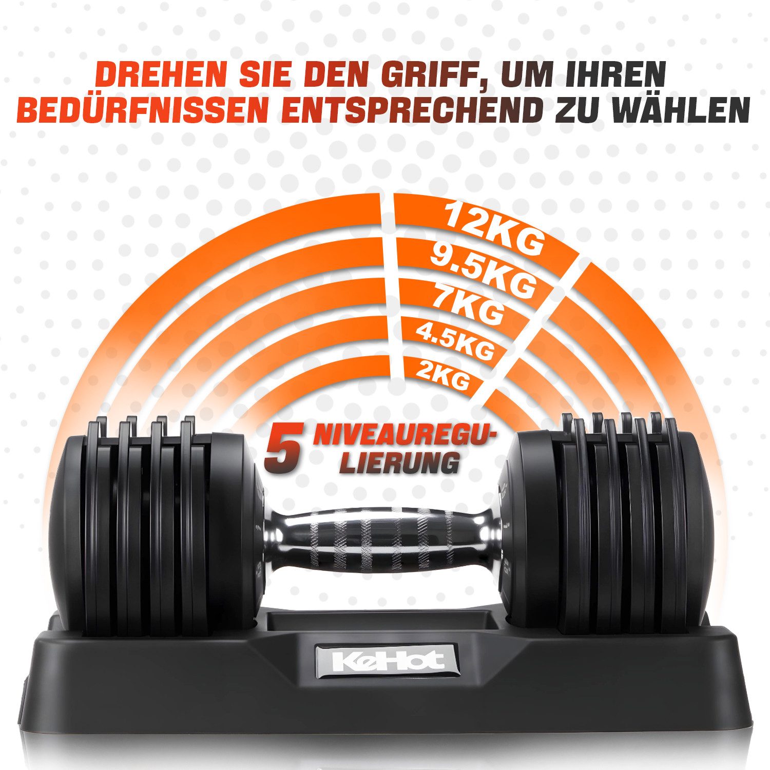 kehot Hantel-Set Verstellbare Kurzhantel 12 kg mit 5 Gewichtsstufen & Basisständer, (2–12 kg einstellbar für Heimtraining, Muskelaufbau & Fitnessstudio, mit Rutschfestem Griff,Sicherem Verriegelungssystem, Platzsparendes), Ergonomischer Griff für sicheren Halt während des Trainings