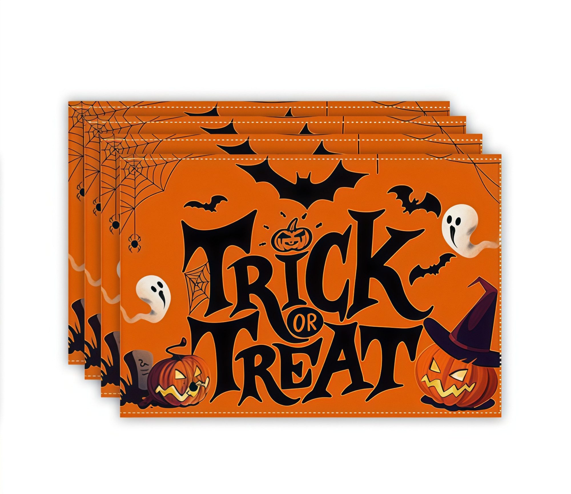 FOUORTUNATE-BEE Platzset 4 Halloween-Tischsets, rutschfest, saugfähig & hitzebeständig, (4-St), Halloween-Platzsets für Esstisch, Geschirr und Dekoration