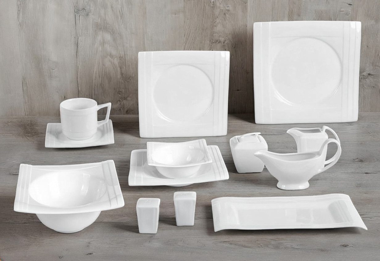 Tullip Kombiservice (43-tlg), 6 Personen, Modernes Geschirr-Set, Tafelservice + Kaffeeservice, Designed in DE