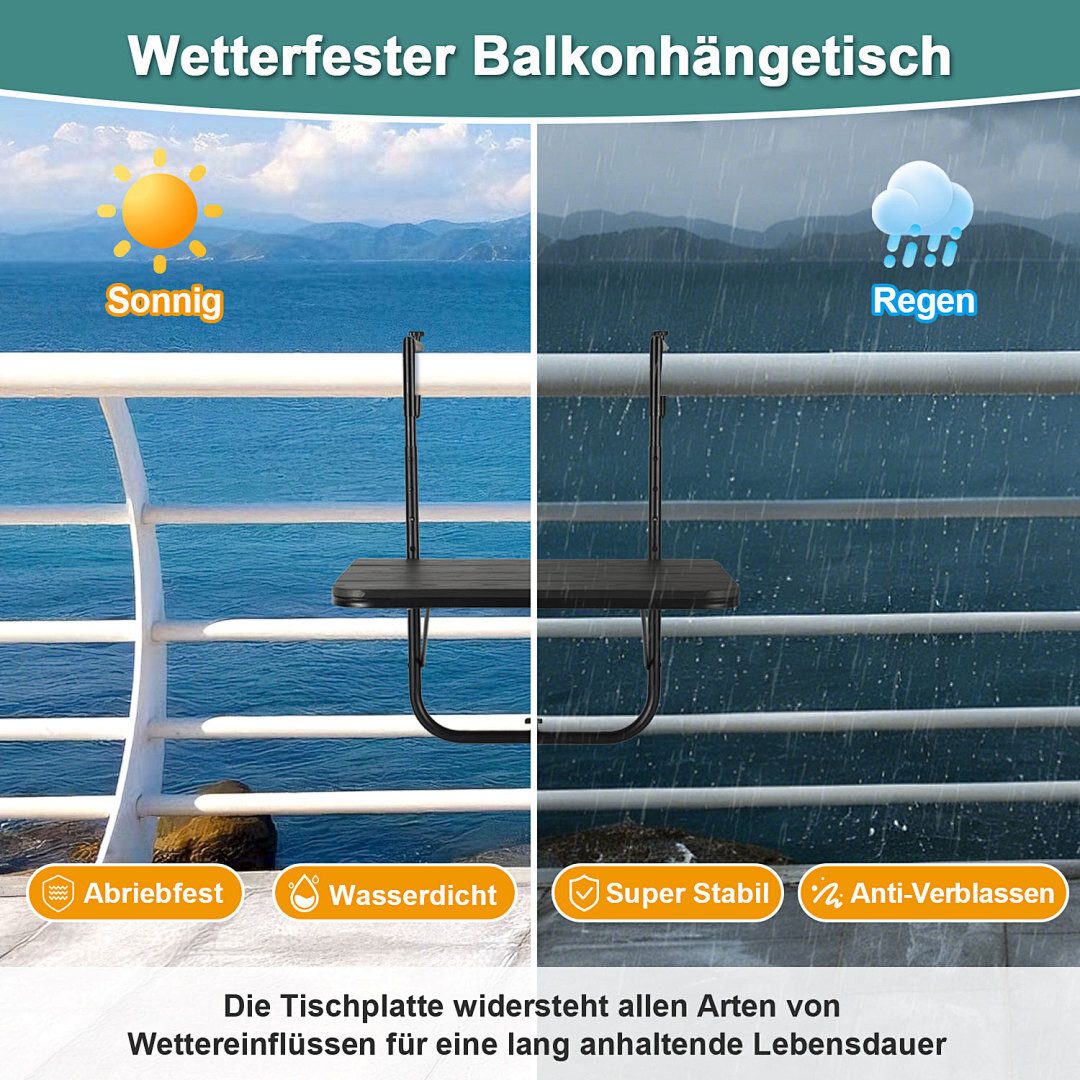 Clanmacy Balkonhängetisch Balkonhängetisch klappbar Balkontisch zum Einhängen Balkon bis 40kg (Ausklappbar, 1 Tisch)