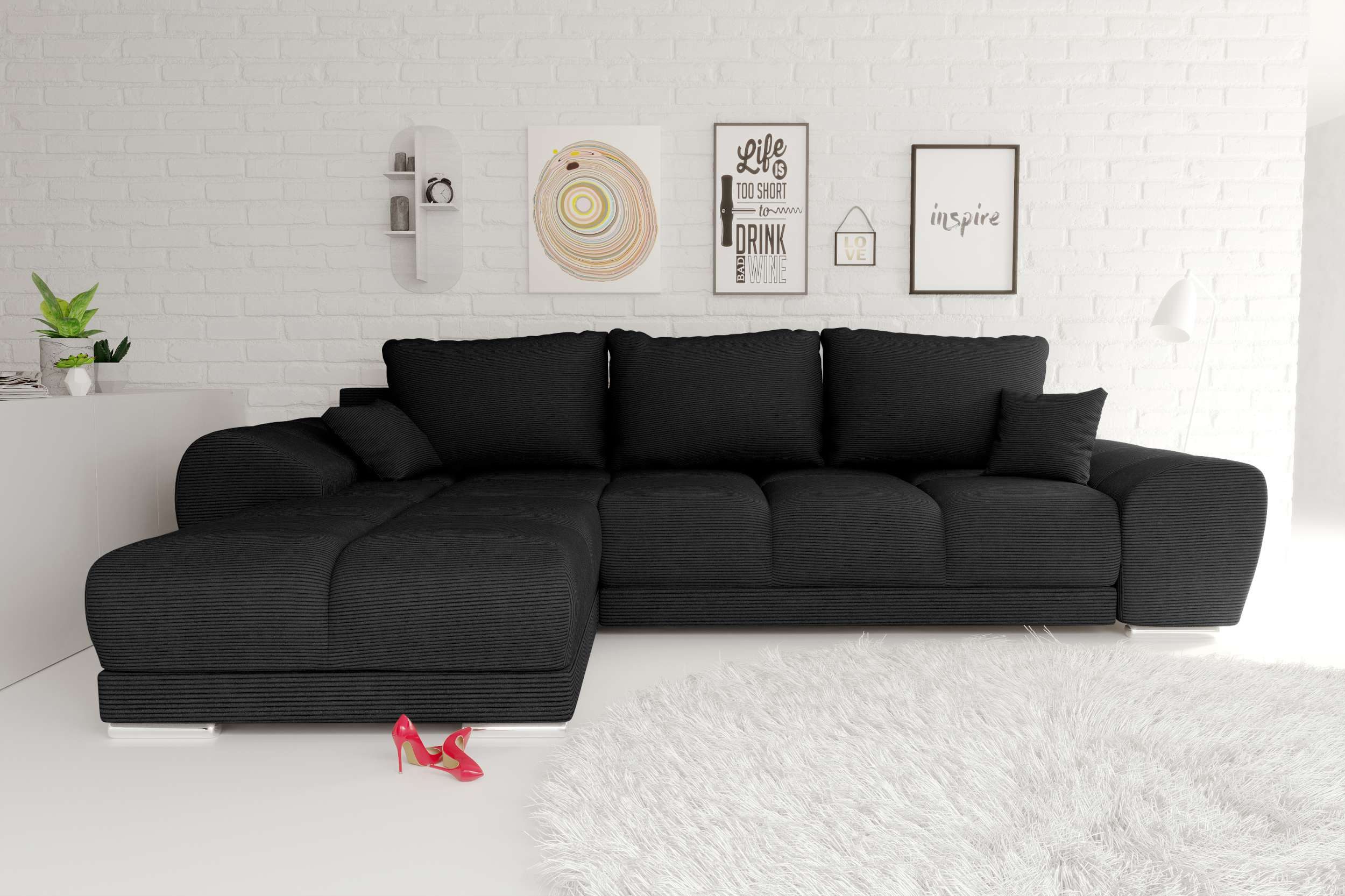 99rooms Ecksofa Antalya, Sofa L-Form, Eckcouch, mit Rückenkissen, Schlaffunktion, Cordstoff POSO