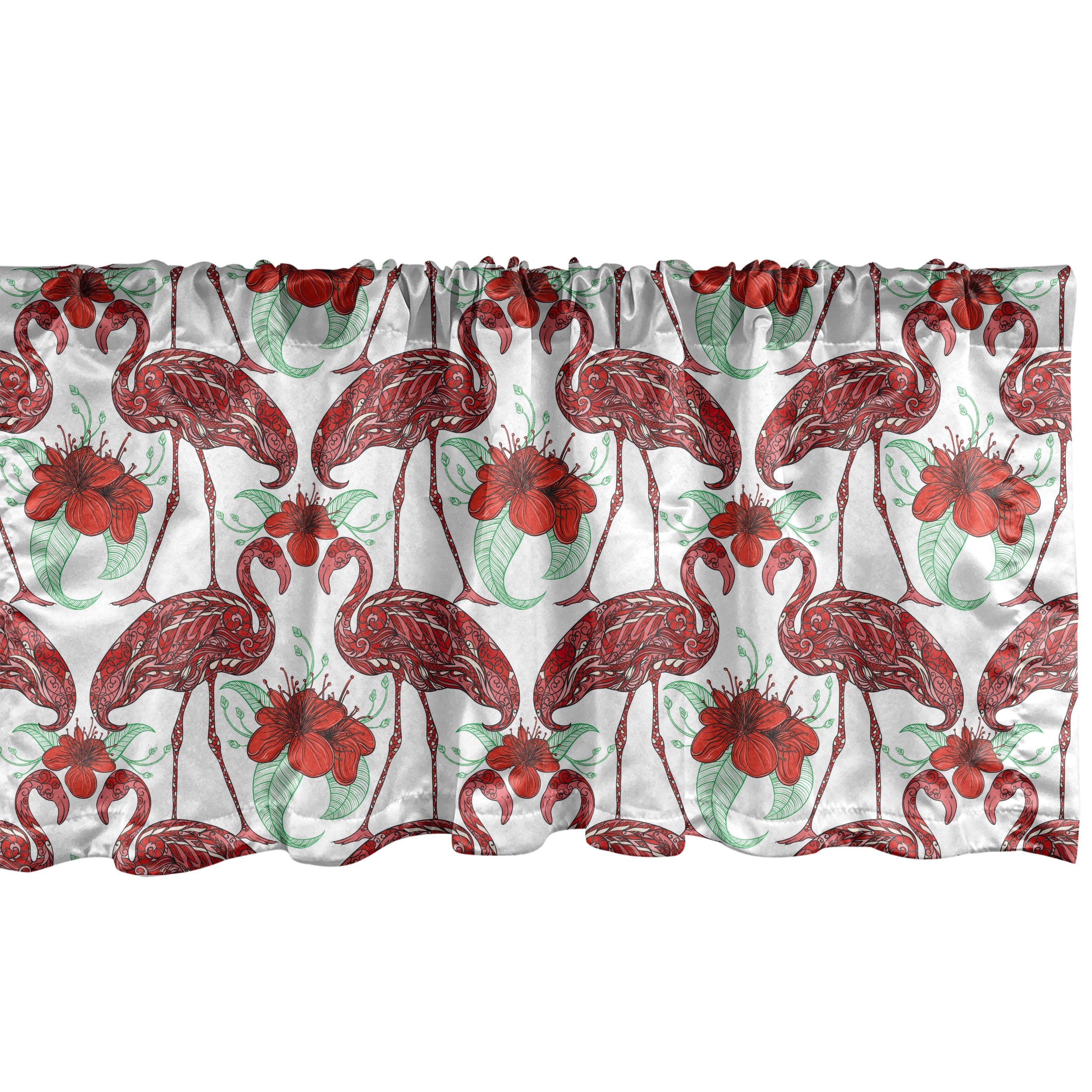 Scheibengardine Vorhang Volant für Küche Schlafzimmer Dekor mit Stangentasche, Abakuhaus, Microfaser, Flamingo floral Birds