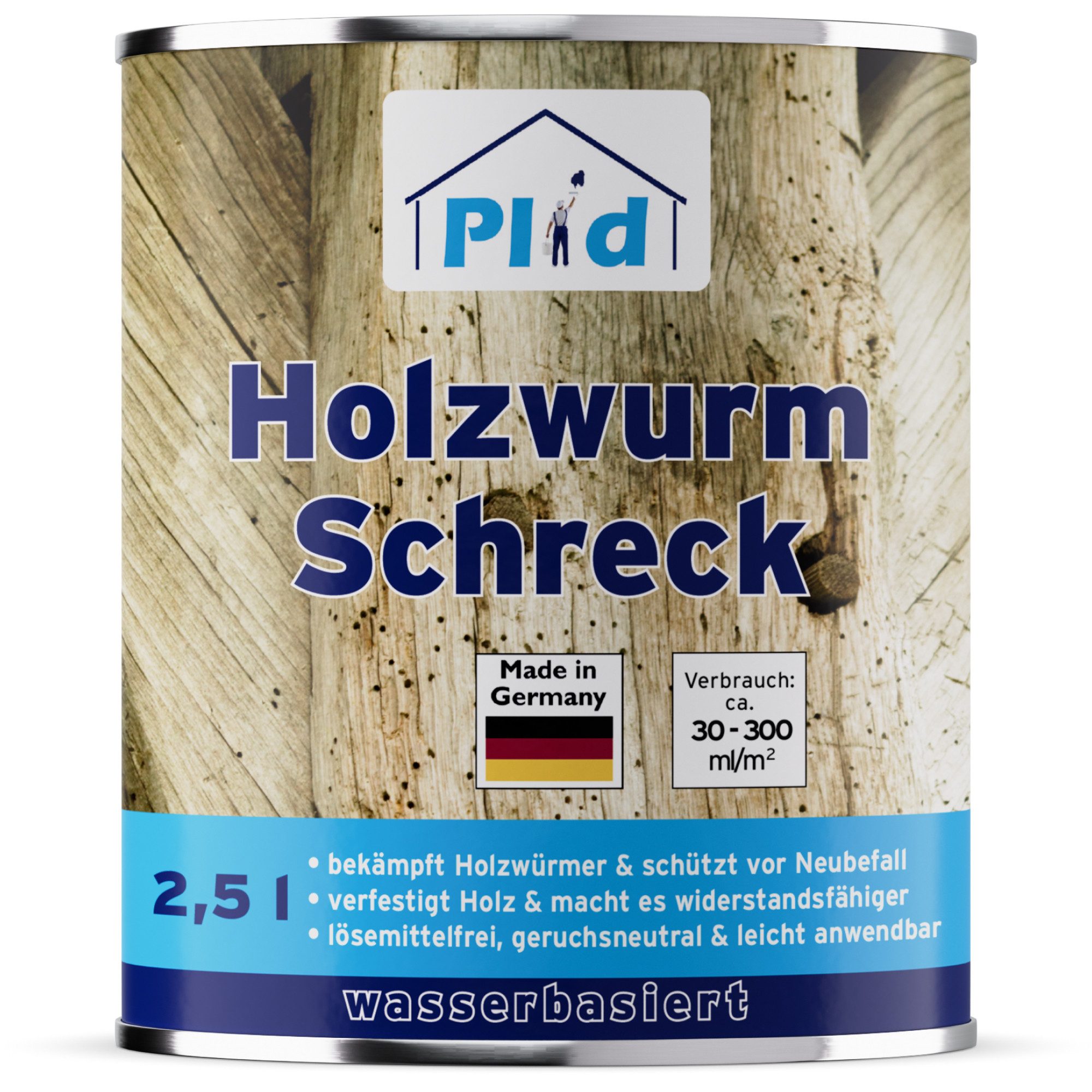 plid Holzschutzlasur Holzwurm-Schreck – Effektiver Holzschutz / Holzwürmer & Holzbohrkäfer, Schnelltrocknend