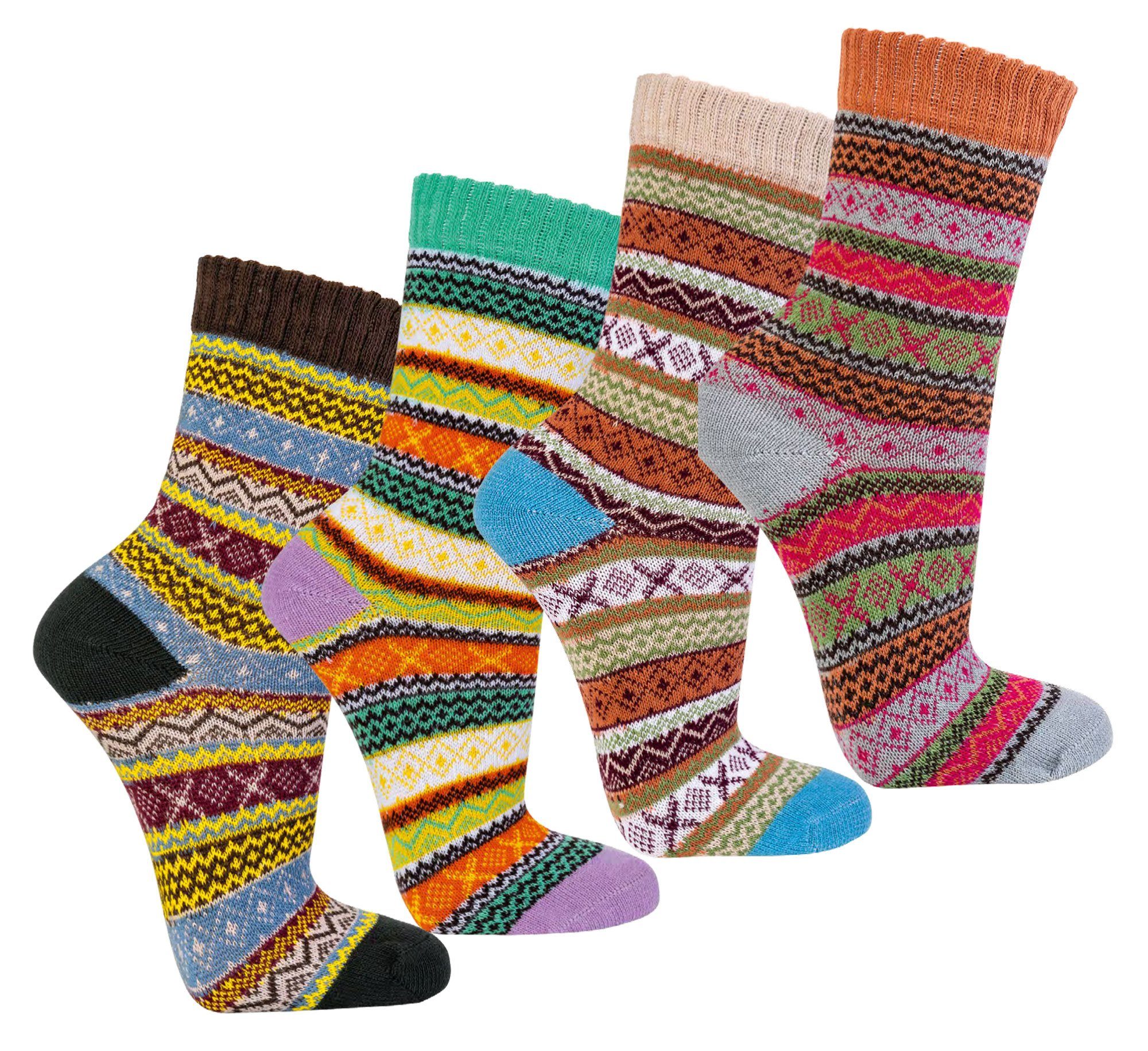 Wowerat Freizeitsocken Bunte Norweger Socken mit schönem Hygge Muster mit  90% Baumwolle (3 Paar)