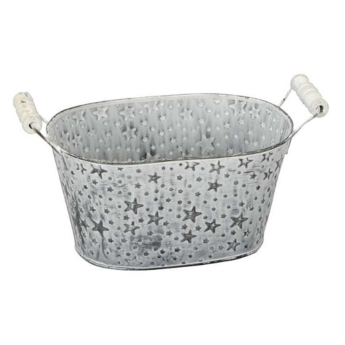 Posiwio Übertopf Pflanzgefäß (1 St), Sternendekor, Patina im Vintage-Stil, Henkel mit Holzgriff