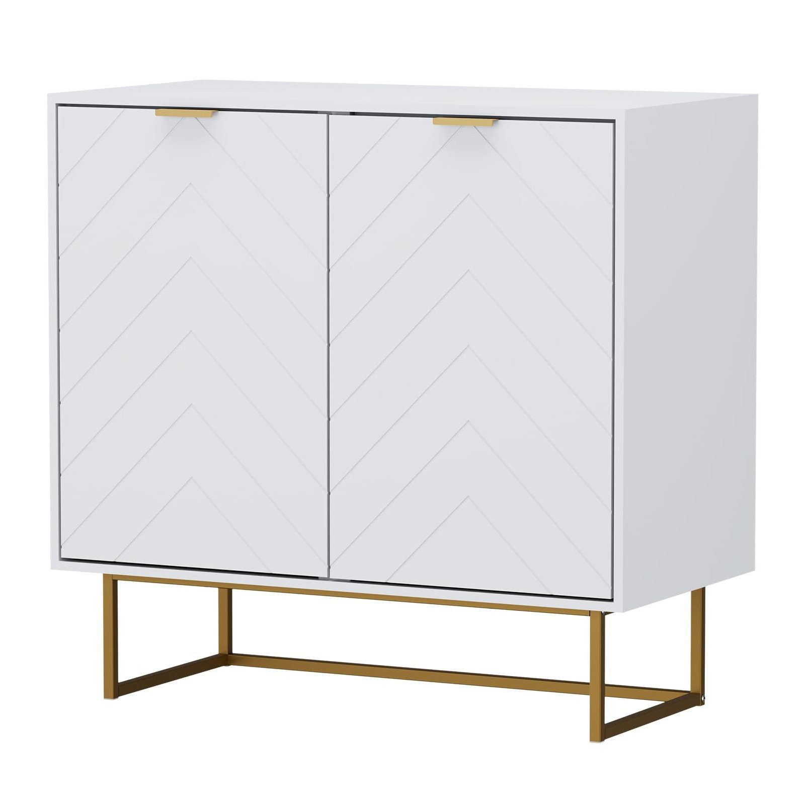 UEV Sideboard Kommode mit 2 Türen & Verstellbaren Ablagen & Metallfüße 80x40x77,5cm (mit Kippschutz), Küchenschrank Mehrzweckschrank für Flur Wohnzimmer Schlafzimmer