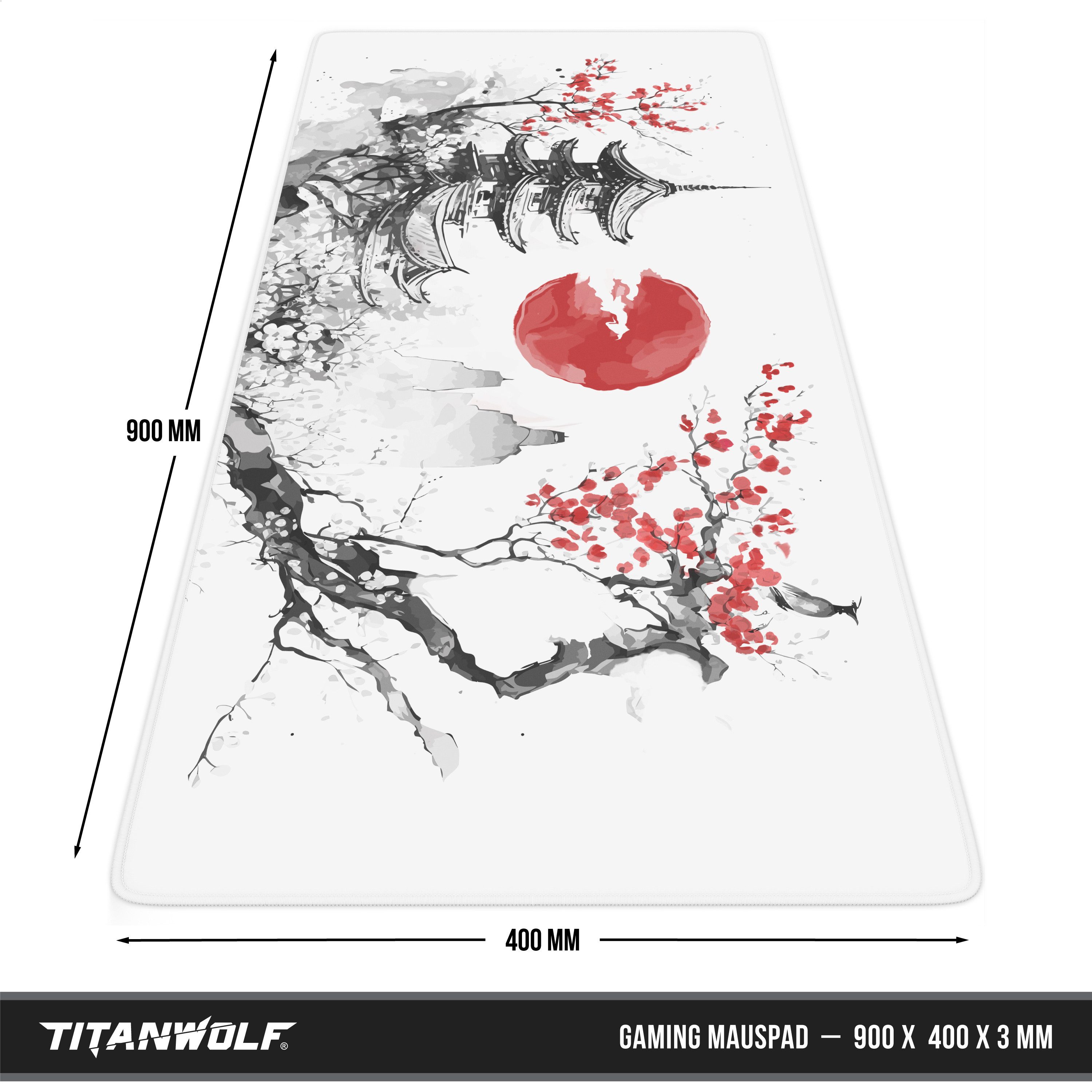Titanwolf Gaming Mauspad XXL Speed Mousepad 900 x 400 x 3 mm, Schreibtischauflage, abwaschbar, rutschfeste Rückseite, Geschwindigkeit & Präzision, Japan Ink Painting